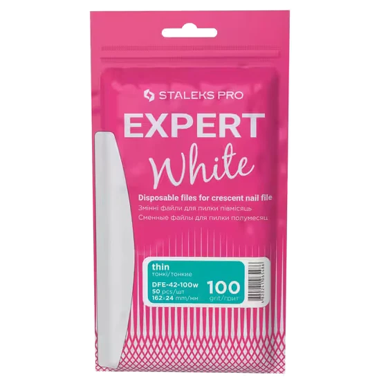 STALEKS PRO EXPERT 42 WHITE DISPOSABLE FILES FOR CRESCENT SHAPE NAIL FILE DFE-42 WHITE(50 PC)- STALEKS™