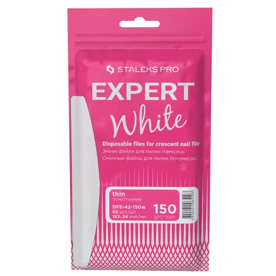 STALEKS PRO EXPERT 42 WHITE DISPOSABLE FILES FOR CRESCENT SHAPE NAIL FILE DFE-42 WHITE(50 PC)- STALEKS™ - Image 2