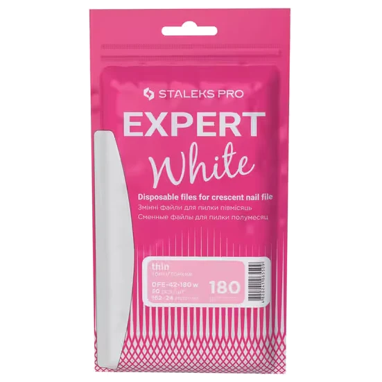 STALEKS PRO EXPERT 42 WHITE DISPOSABLE FILES FOR CRESCENT SHAPE NAIL FILE DFE-42 WHITE(50 PC)- STALEKS™ - Image 3