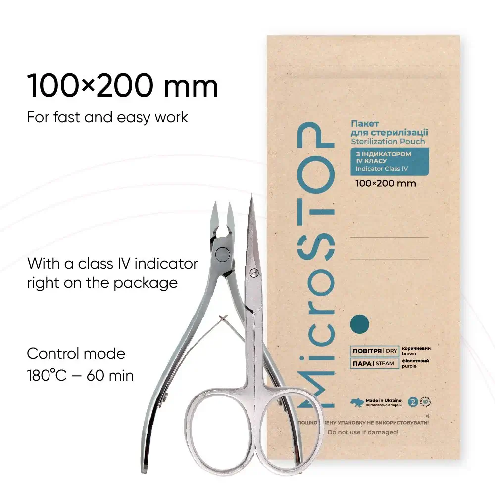 MicroStop ECO Sterilization Pouches Class 4 Indicator Kraft Bags 100×200 mm (100 Pcs)