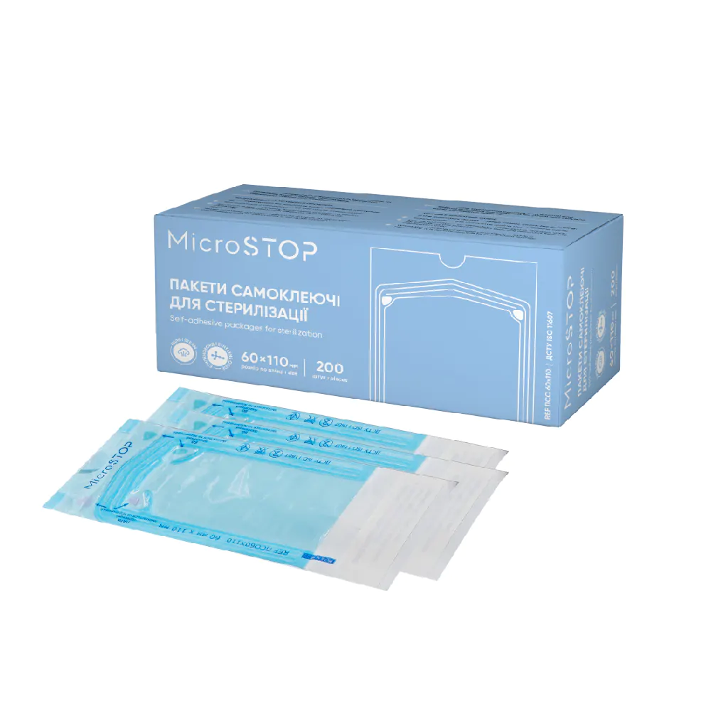 MicroStop self-adhesive pouches for AUTOCLAVE ONLY, 60×110 mm (200 pcs)