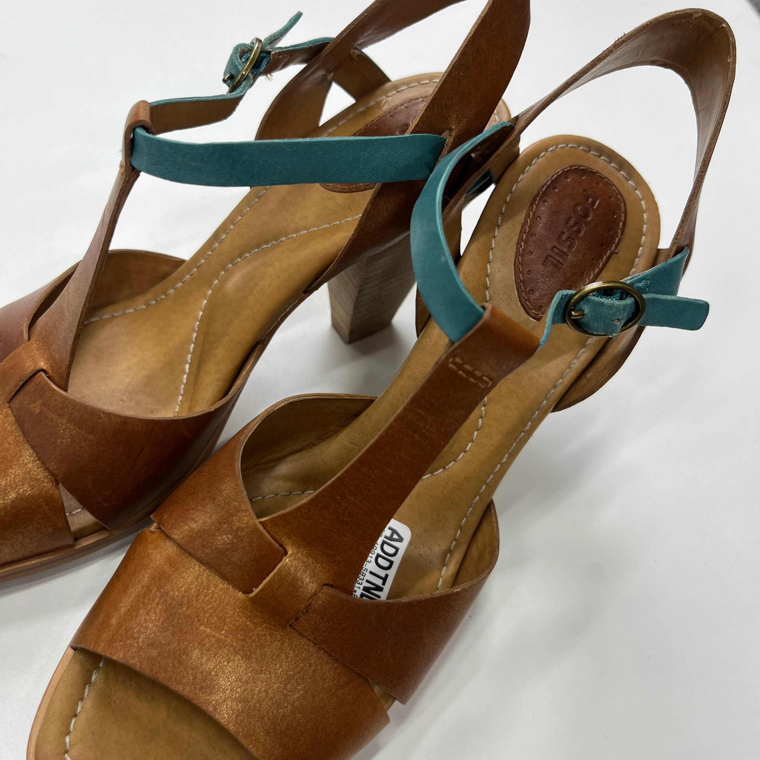 Brown Sandals Heels Block Fossil, Size 8.5 - Image 3