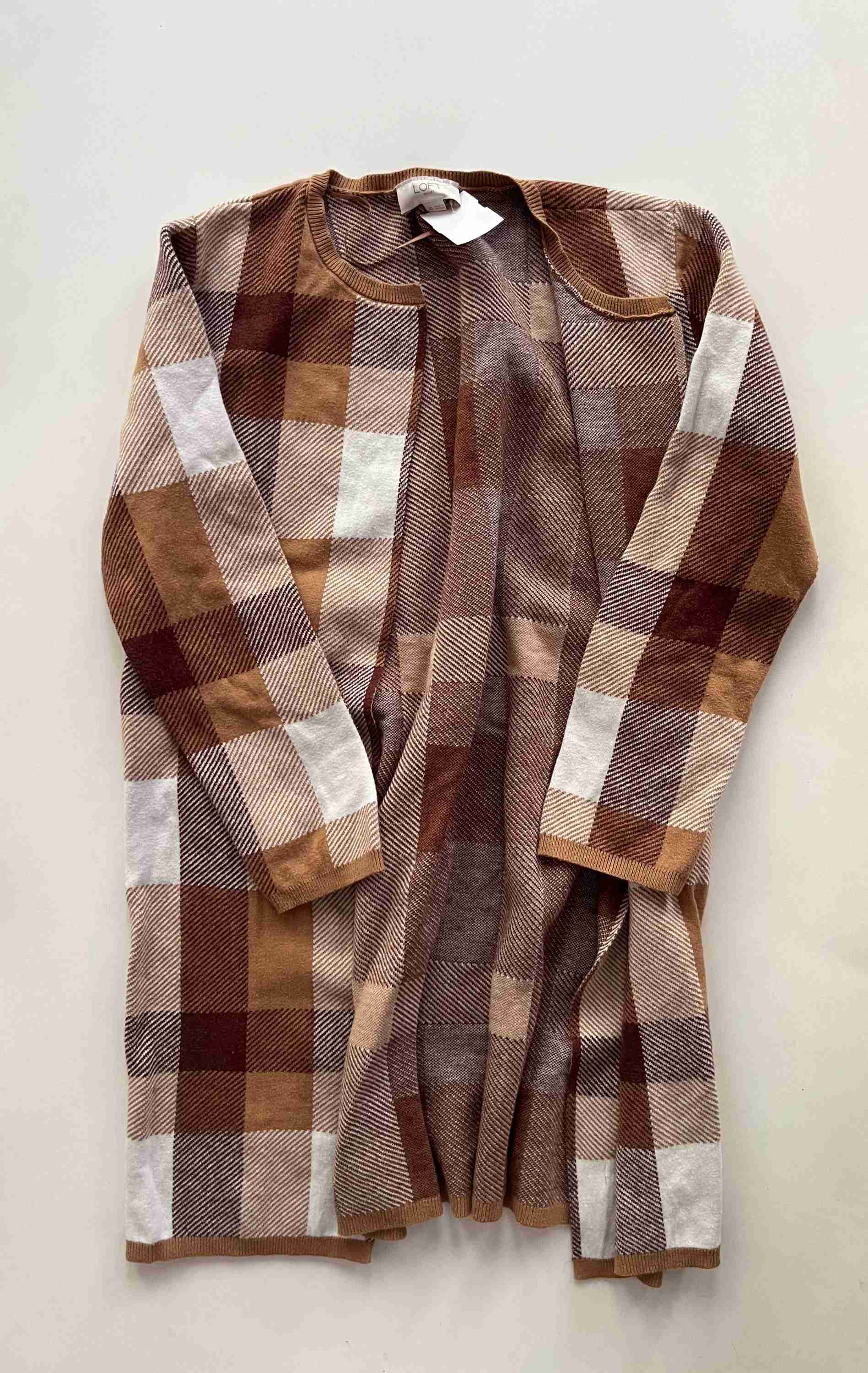 Sweater Cardigan By Loft In Plaid, Size: Xs