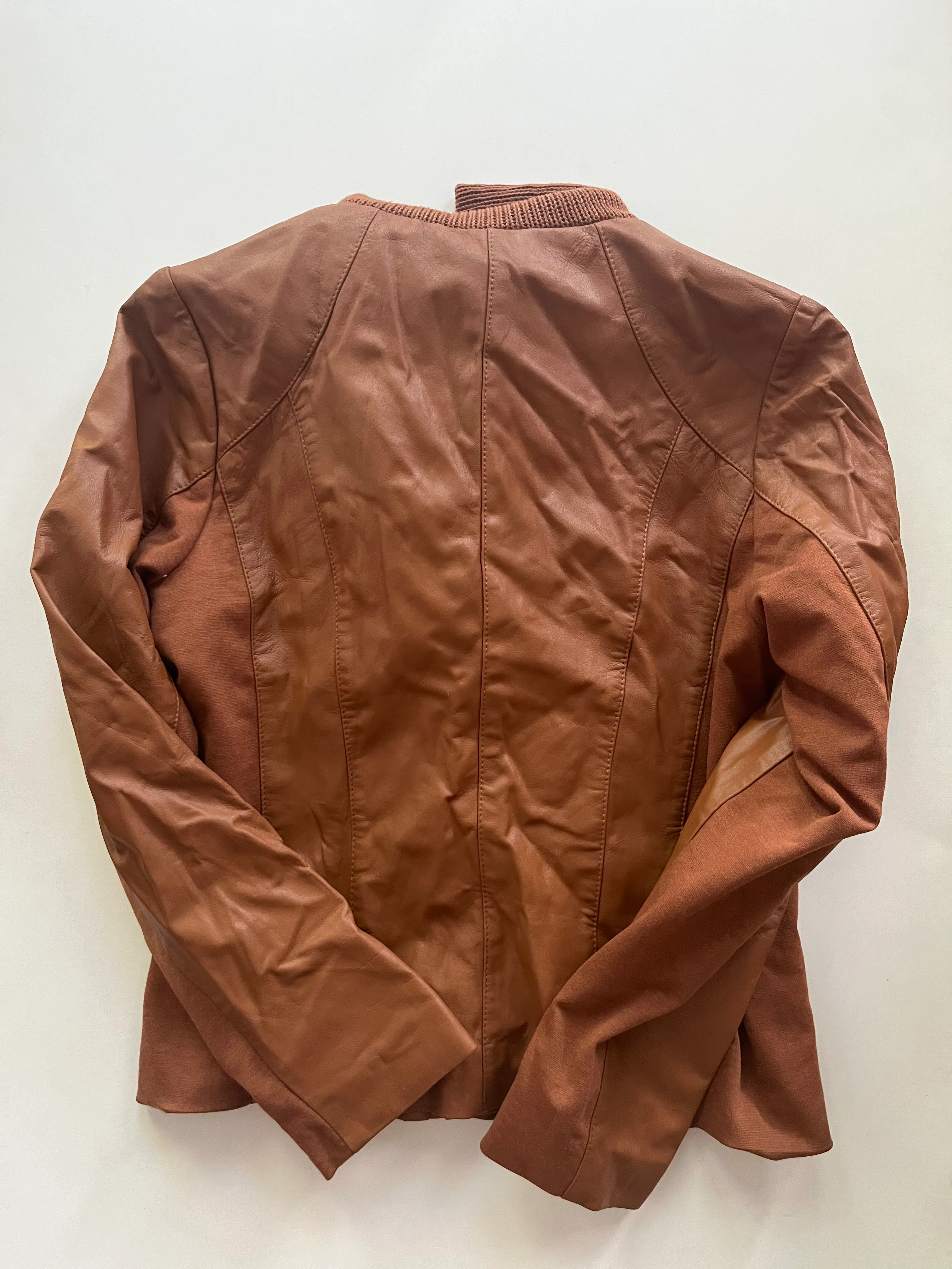 Jacket Moto Leather By Iman Hsn In Brown, Size: Xs - Image 2