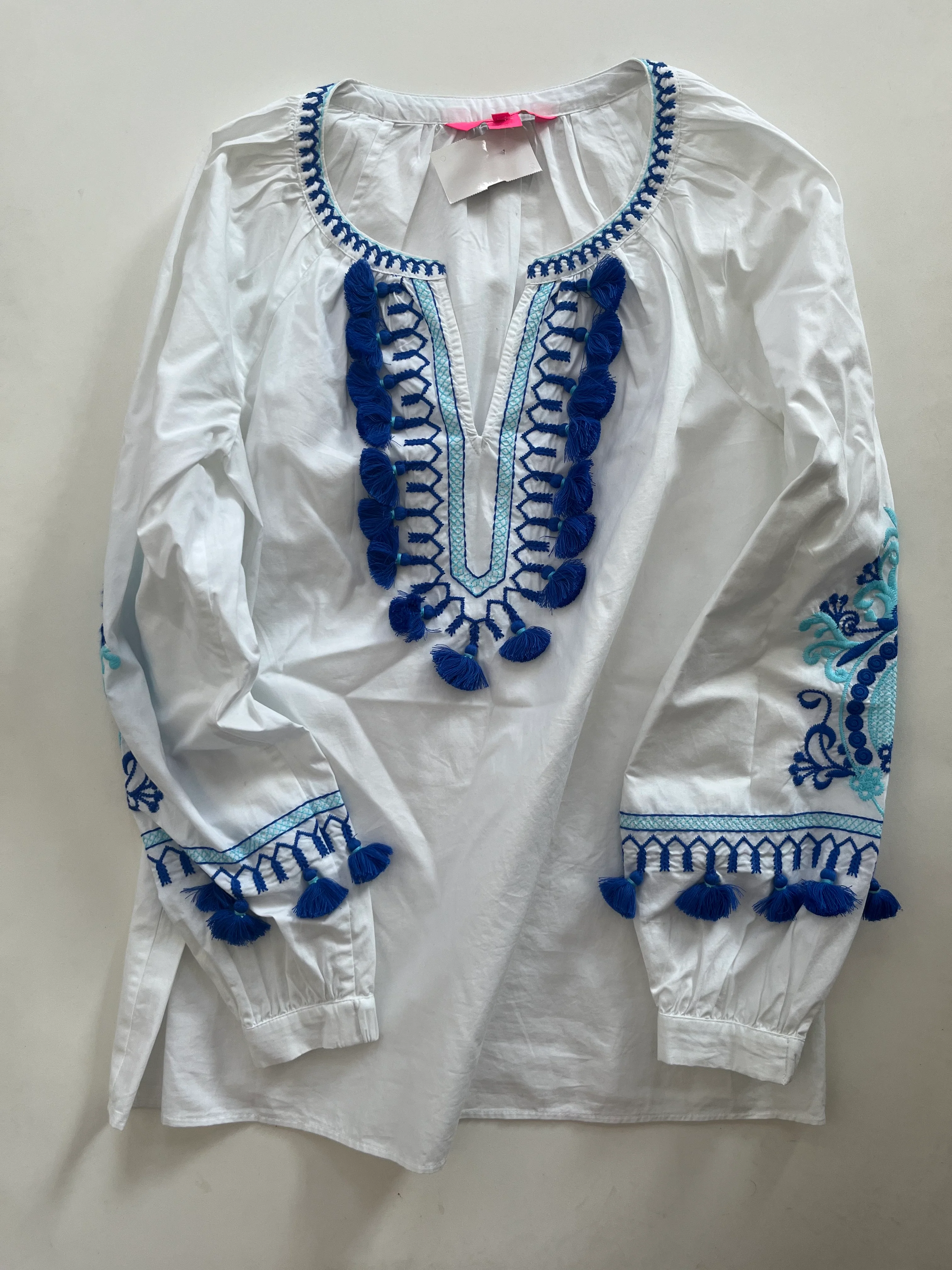Top Long Sleeve By Lilly Pulitzer In White Blue, Size: Xs - Image 1