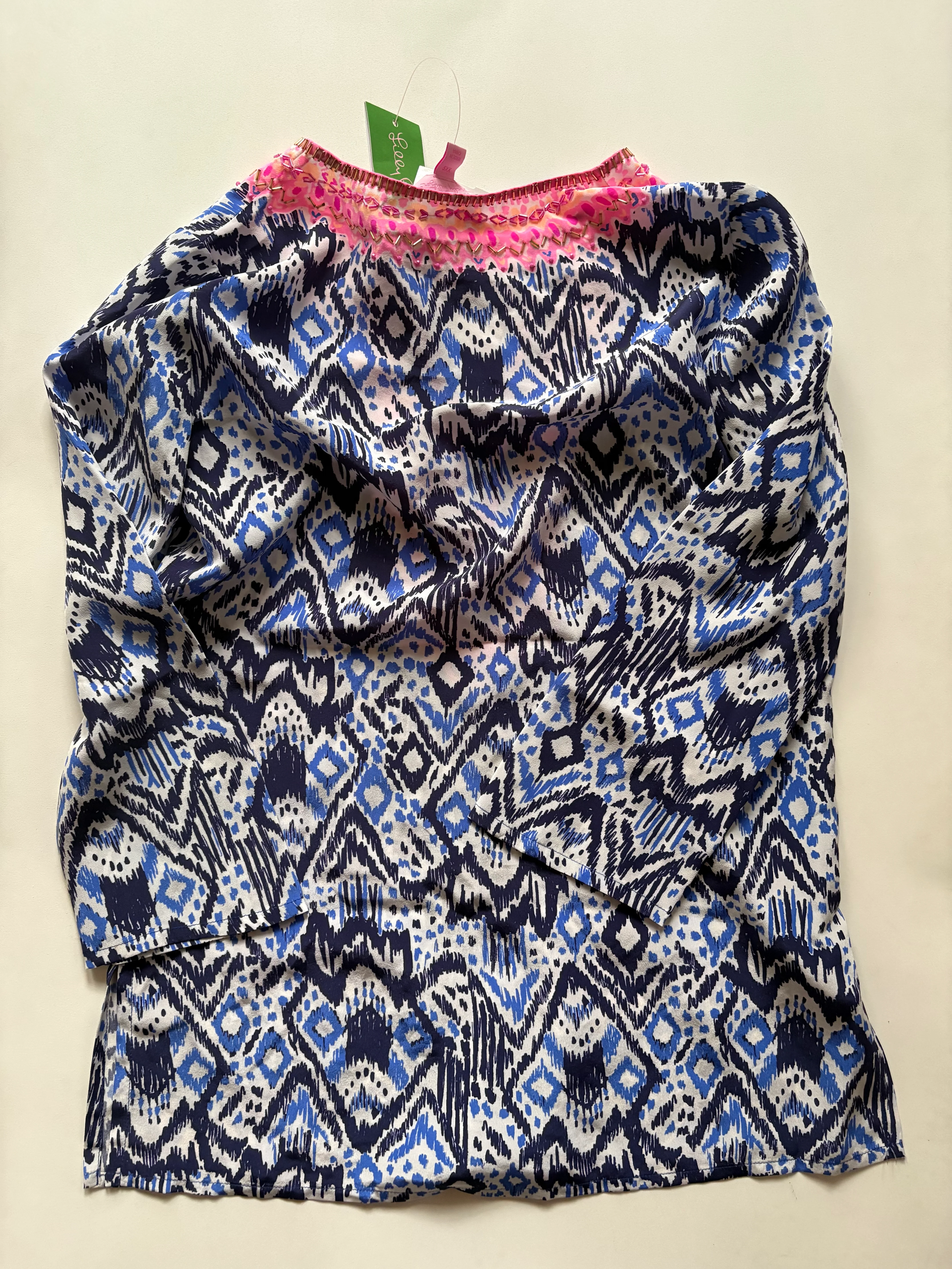 Blouse Long Sleeve By LILLY PULITZER  In Blue & Pink, Size: Xxs - Image 2