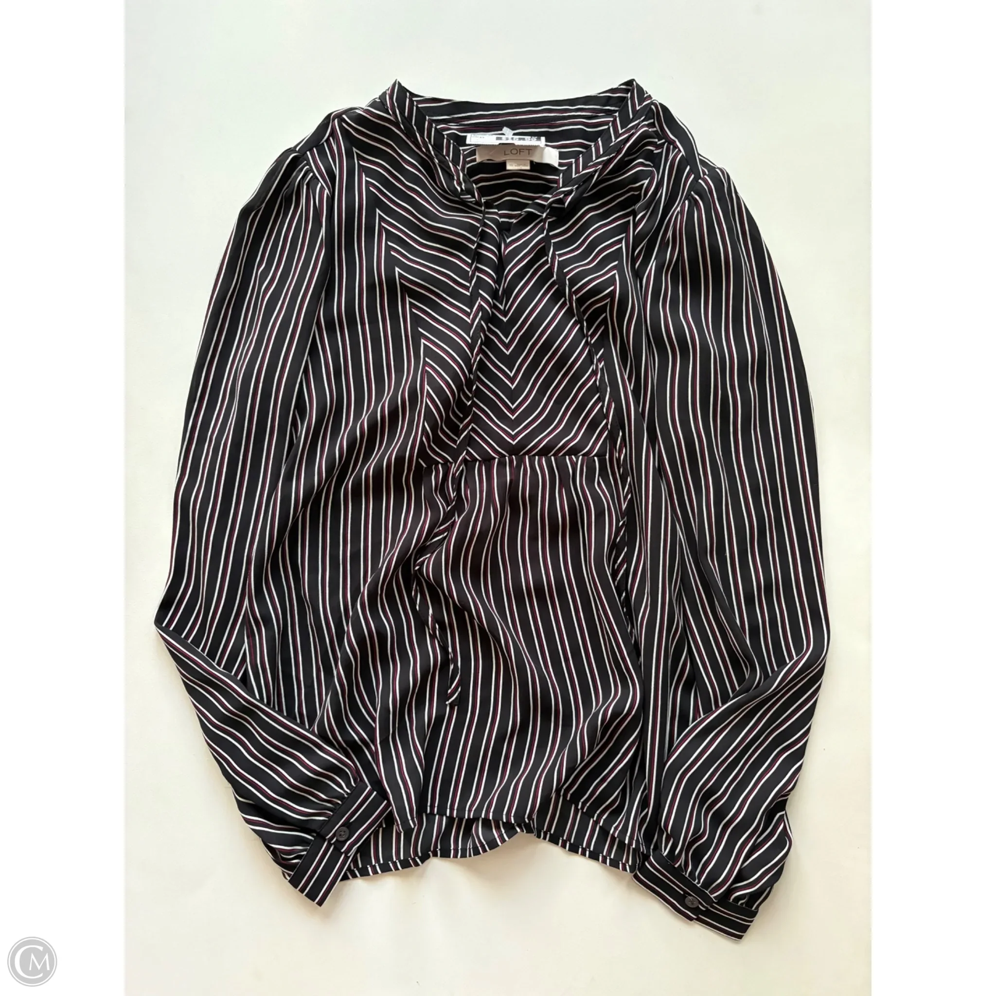 Blouse Long Sleeve By Loft In Striped Pattern, Size: Xs - Image 1