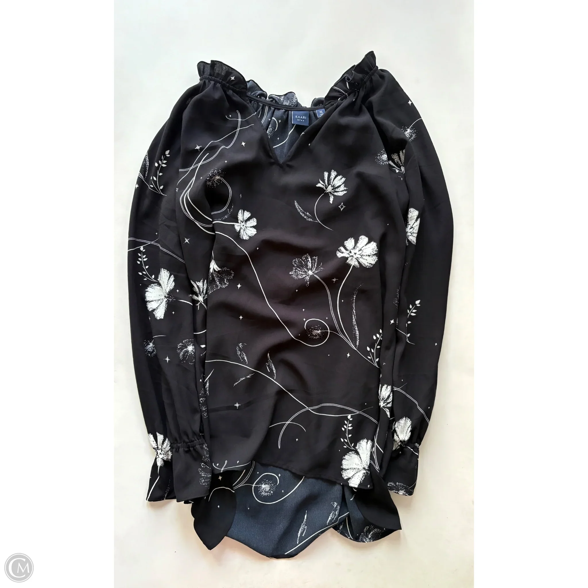 Blouse Long Sleeve By Kaari Blue In Black, Size: Xl - Image 1