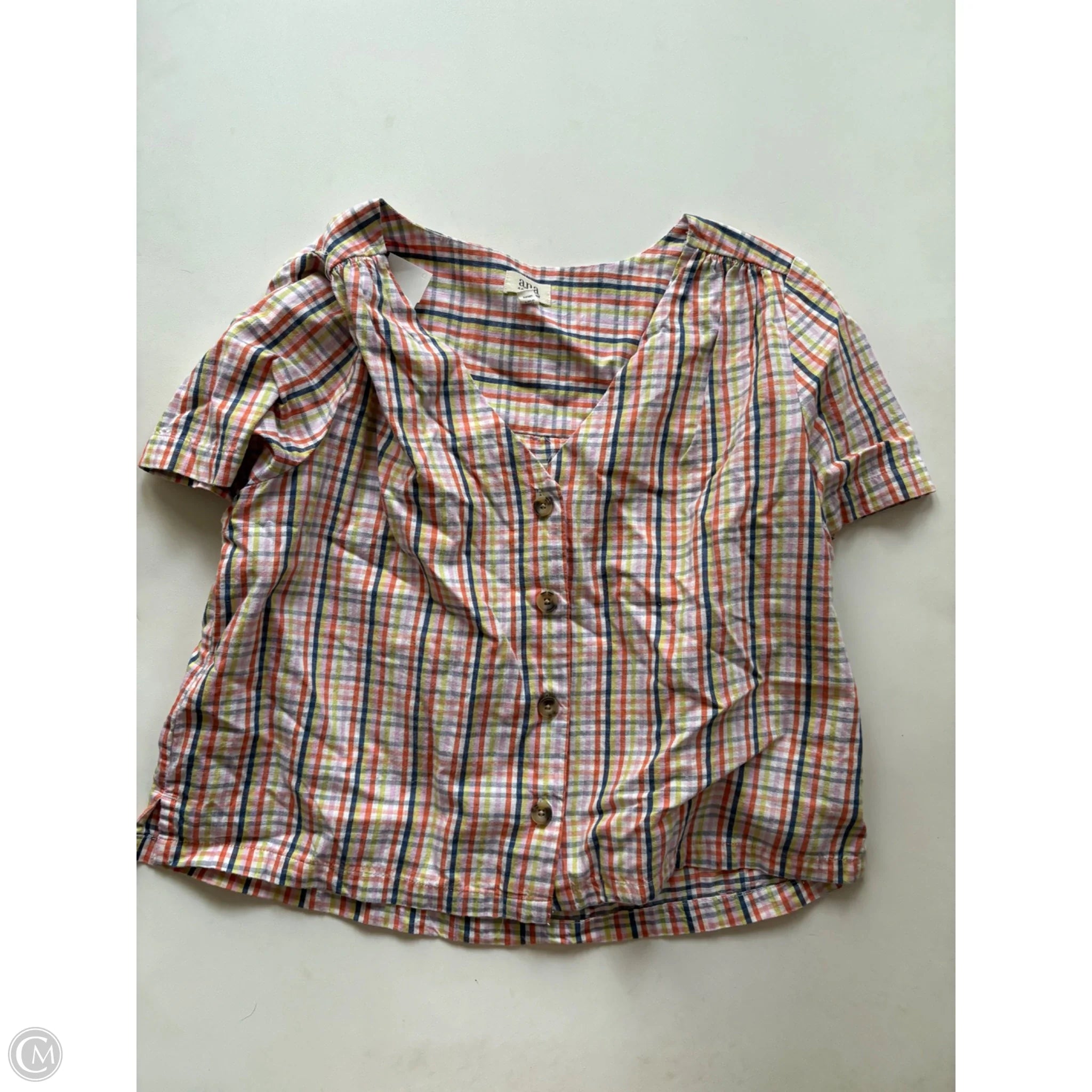 Top Short Sleeve By Ana In Plaid Pattern, Size: M - Image 1