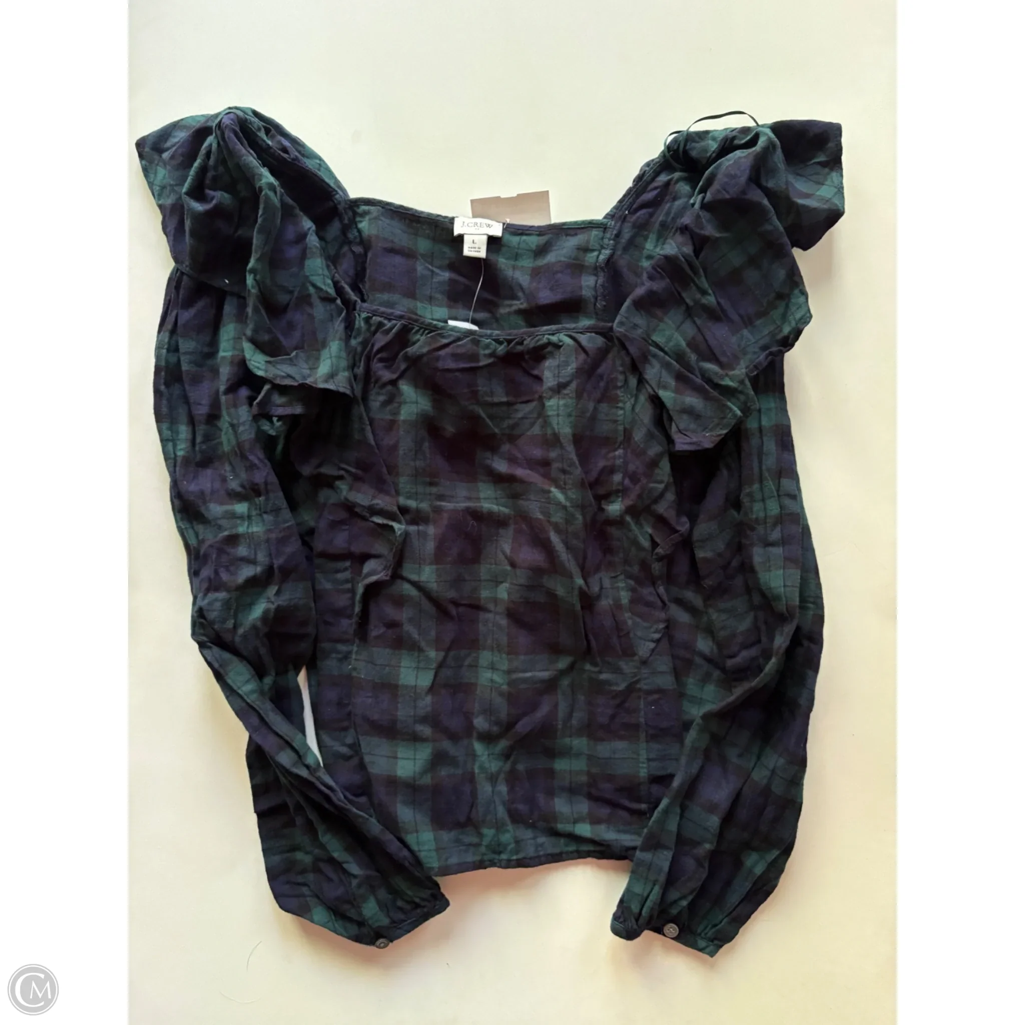 Top Long Sleeve By J. Crew In Plaid Pattern, Size: L - Image 1