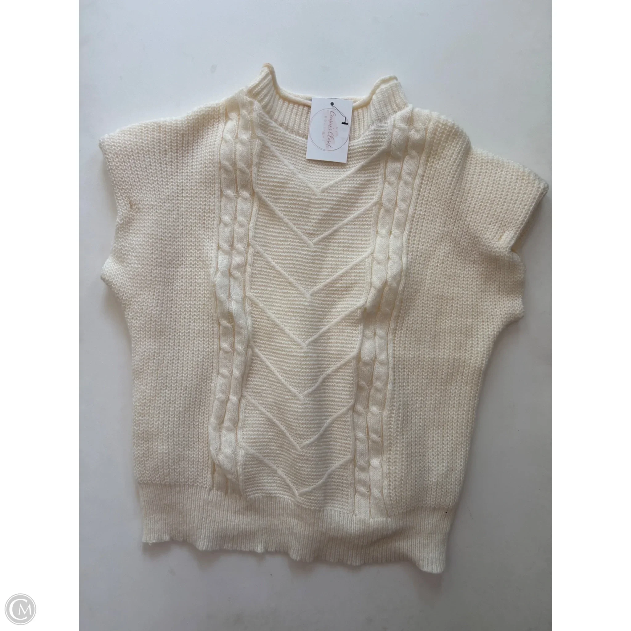 Sweater Short Sleeve By Miss Sparkling In Cream, Size: L - Image 1