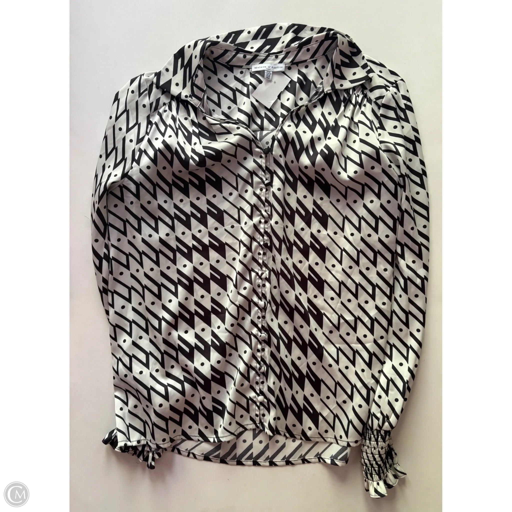 Blouse Long Sleeve By Maison d Amelie In Black & White, Size: M - Image 1