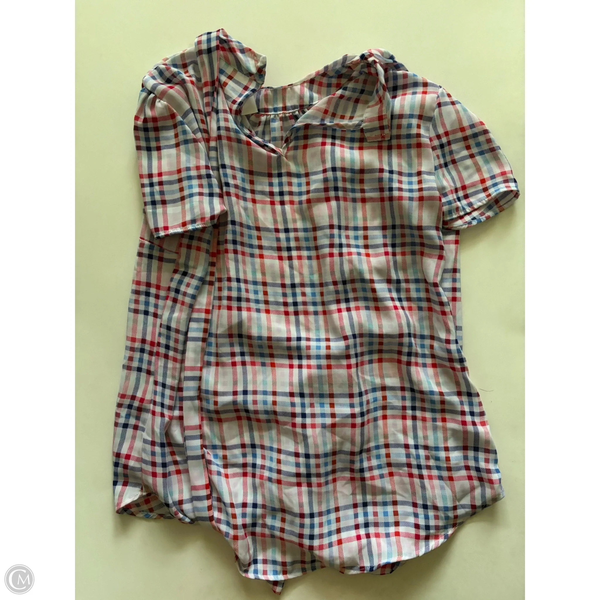 Blouse Long Sleeve By New York And Co In Plaid Pattern, Size: M - Image 2