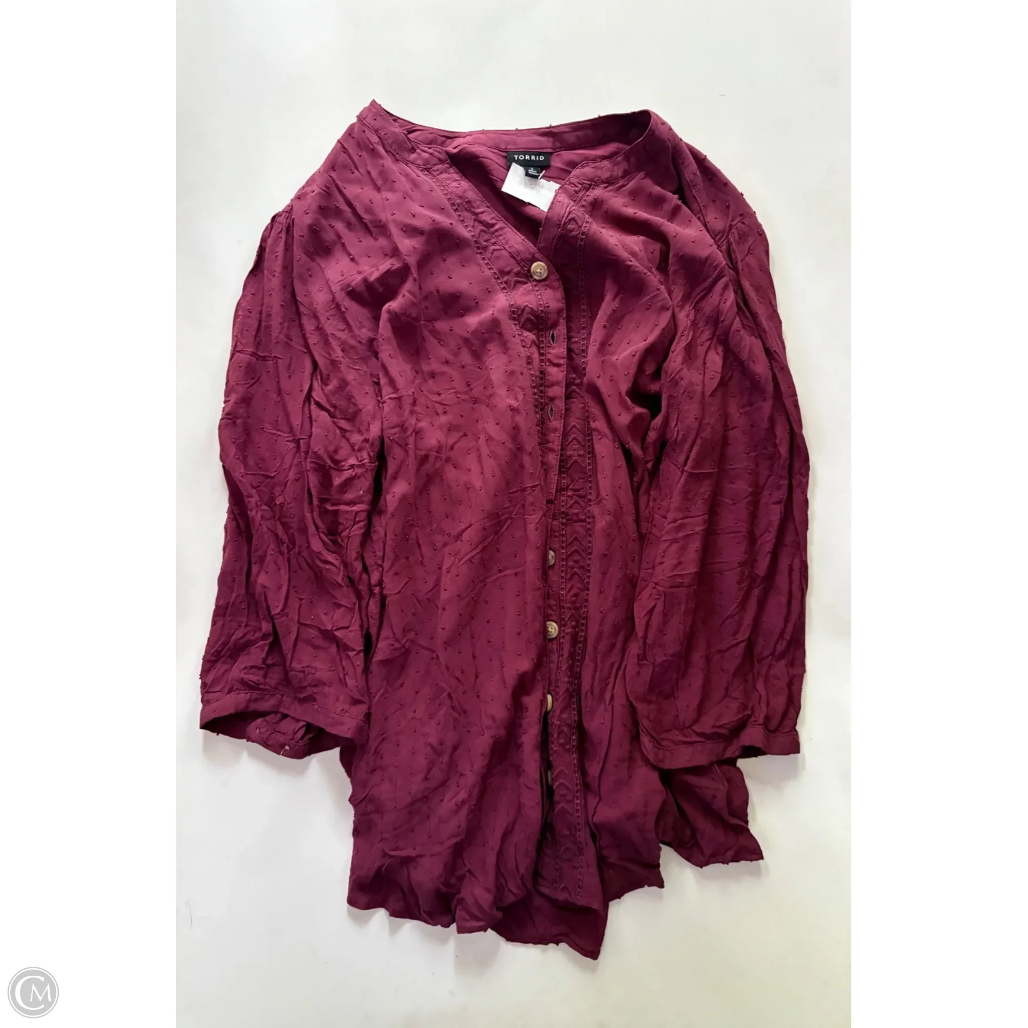 Blouse Long Sleeve By Torrid In Maroon, Size: 3x - Image 1