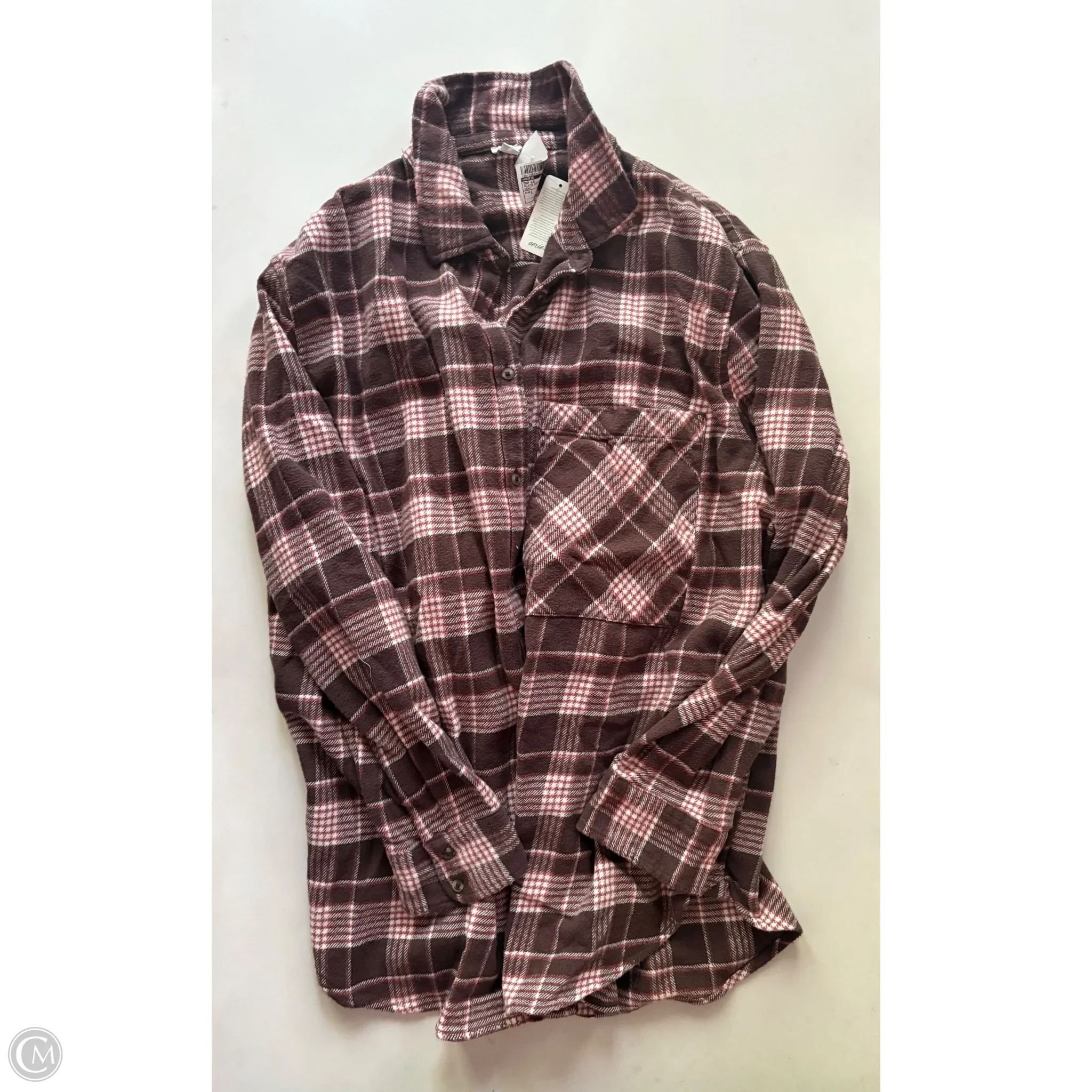 Top Long Sleeve By Aerie In Plaid Pattern, Size: L - Image 1