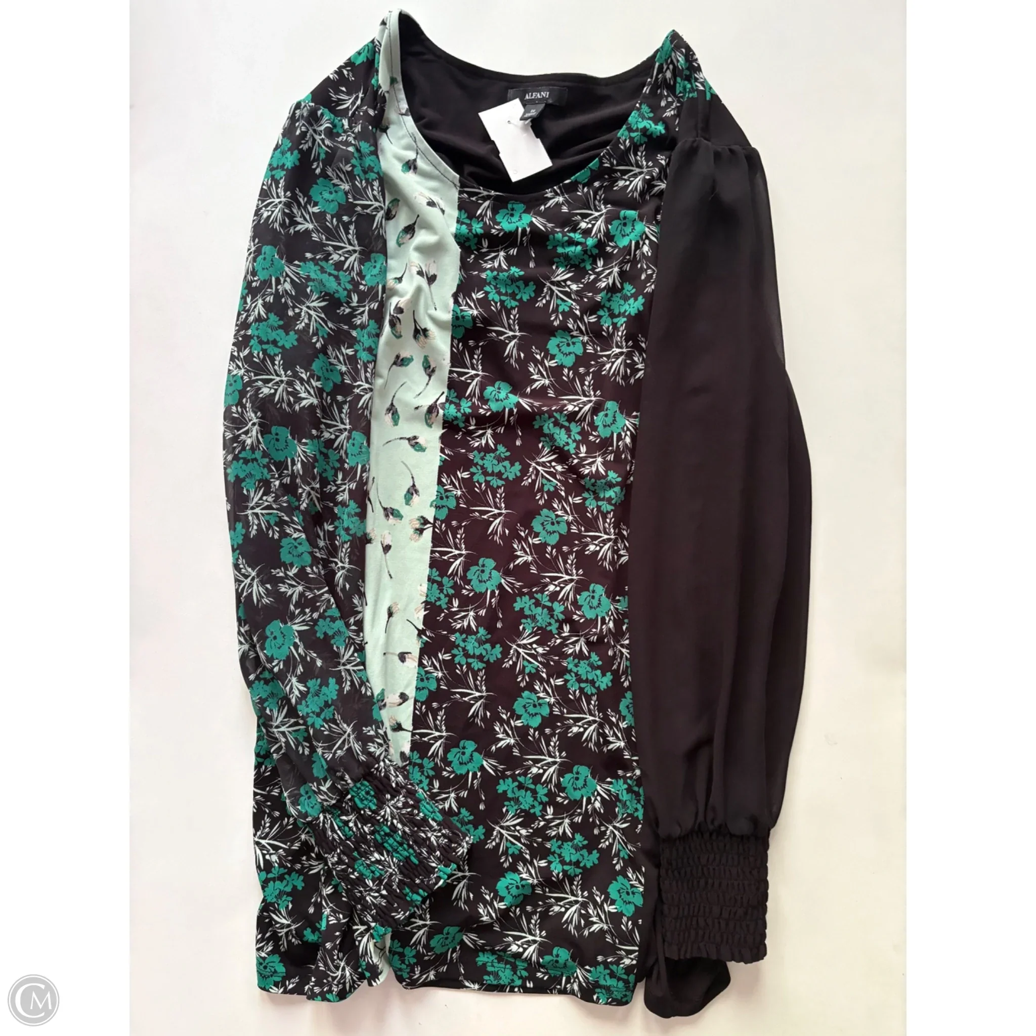 Blouse Long Sleeve By Alfani In Black & Green, Size: 2x - Image 1