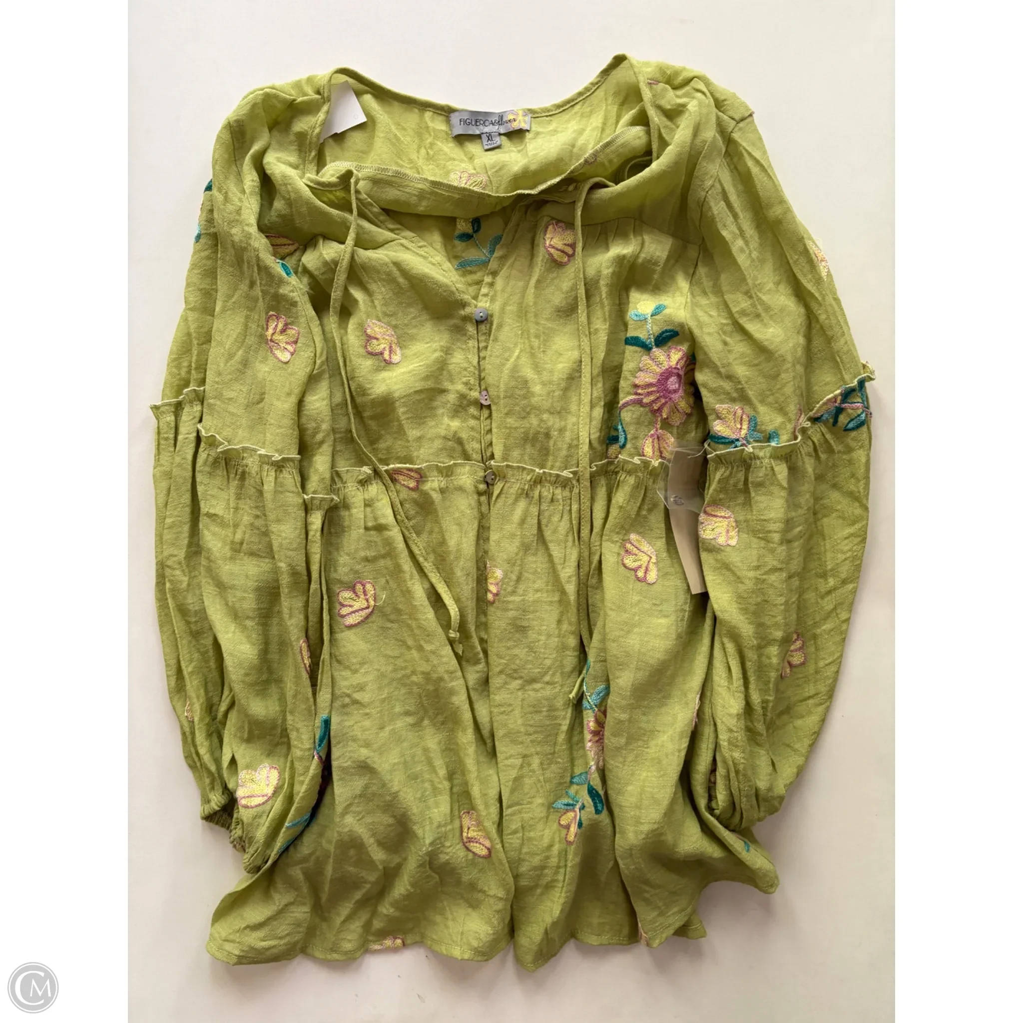 Top Long Sleeve By Figuero & Flower In Green, Size: Xl - Image 1
