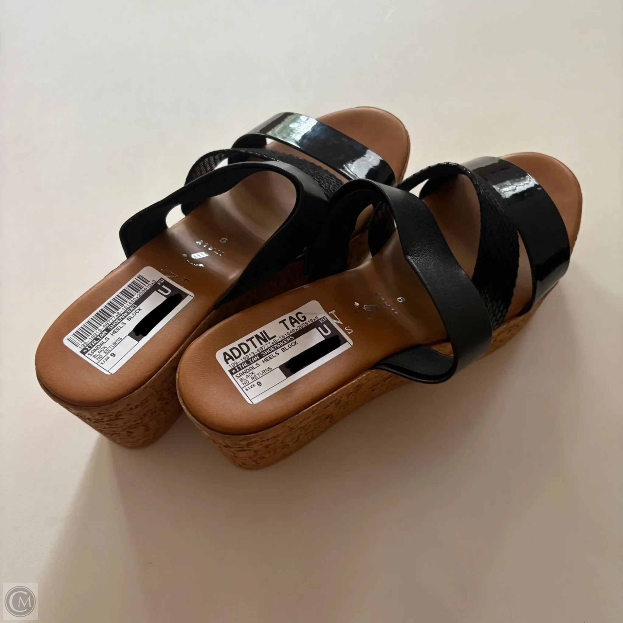Sandals Heels Block By Italian Shoemakers In Black, Size: 9 - Image 2