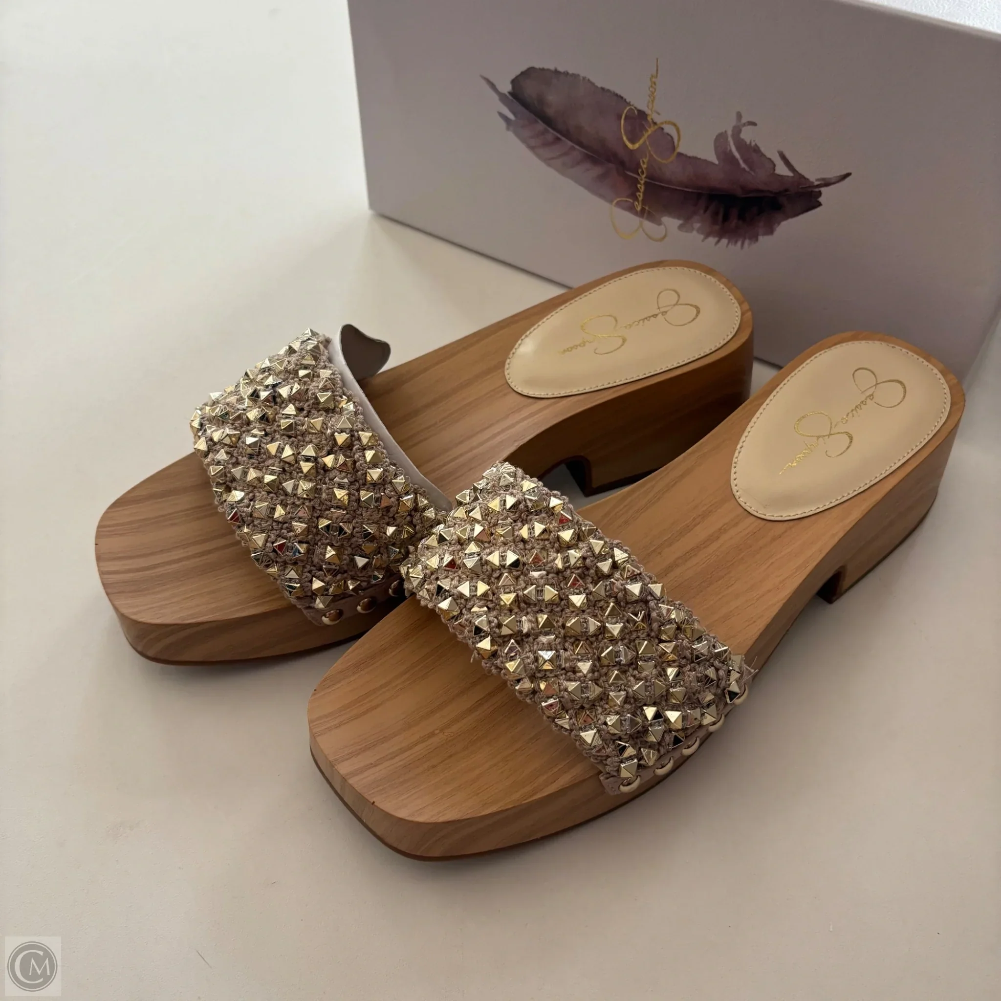 Sandals Heels Block By Jessica Simpson In Gold, Size: 9.5 - Image 1