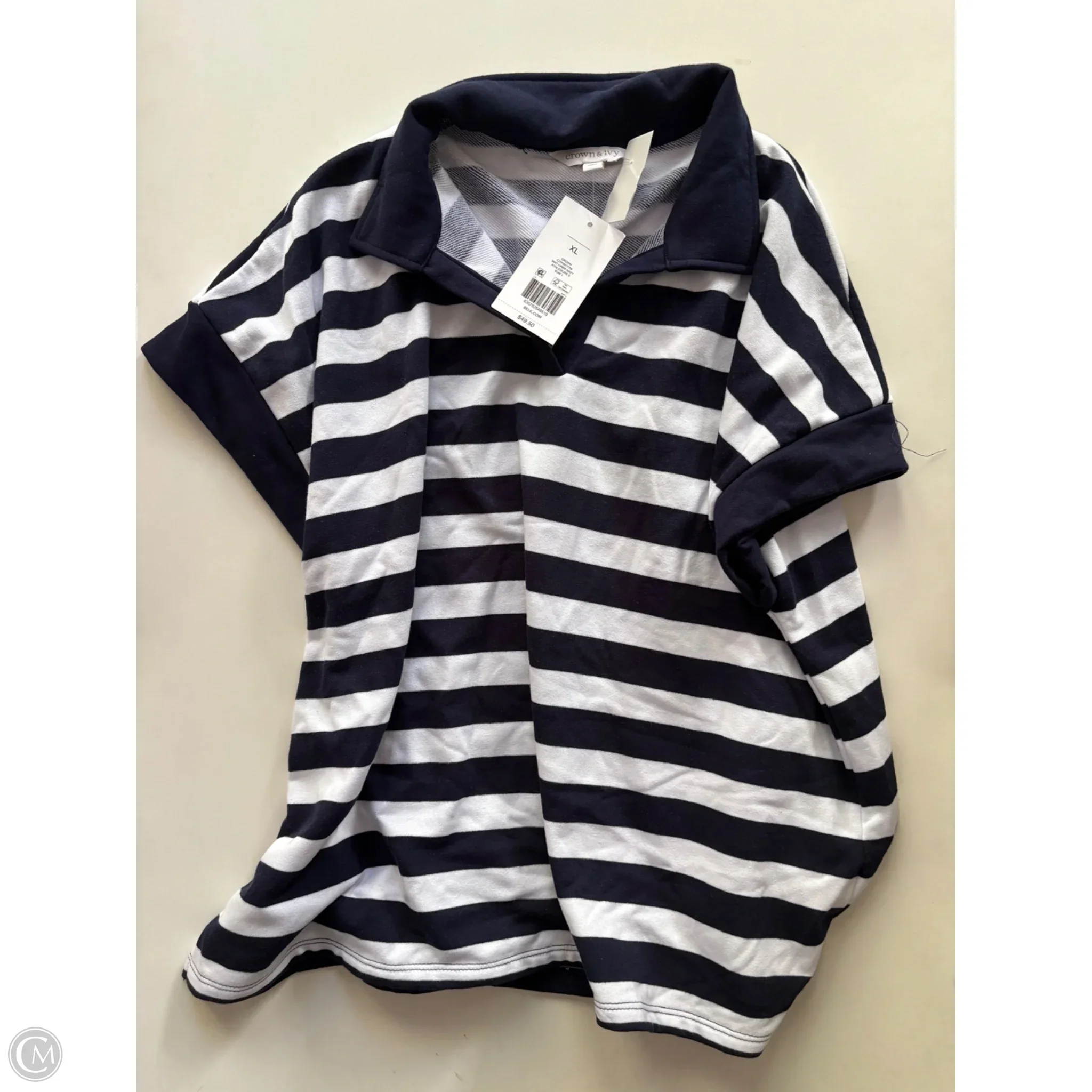Top Short Sleeve By Crown And Ivy In Striped Pattern, Size: Xl - Image 1