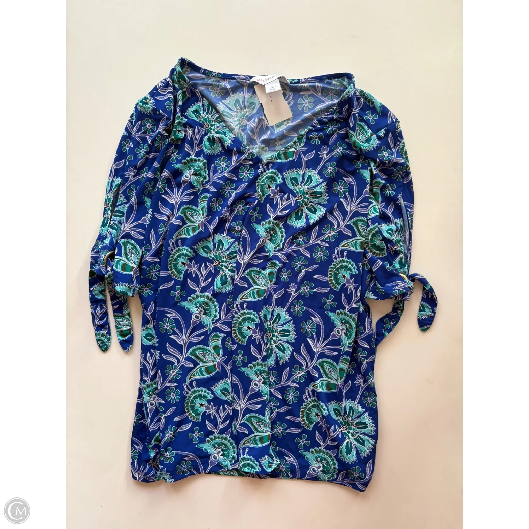 Blouse Long Sleeve By Liz Claiborne In Blue & Green, Size: L - Image 1