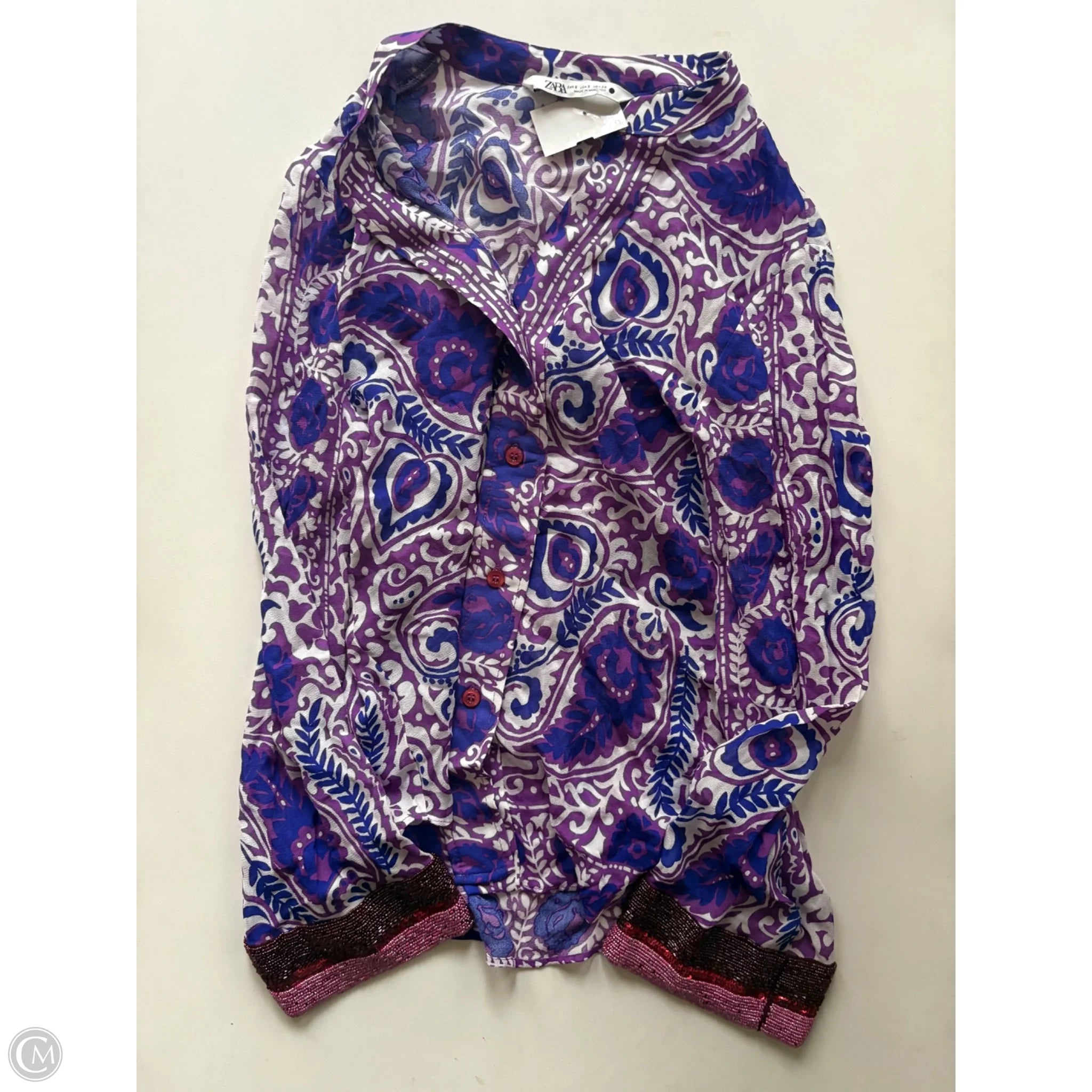 Blouse Long Sleeve By Zara In Purple, Size: S - Image 1