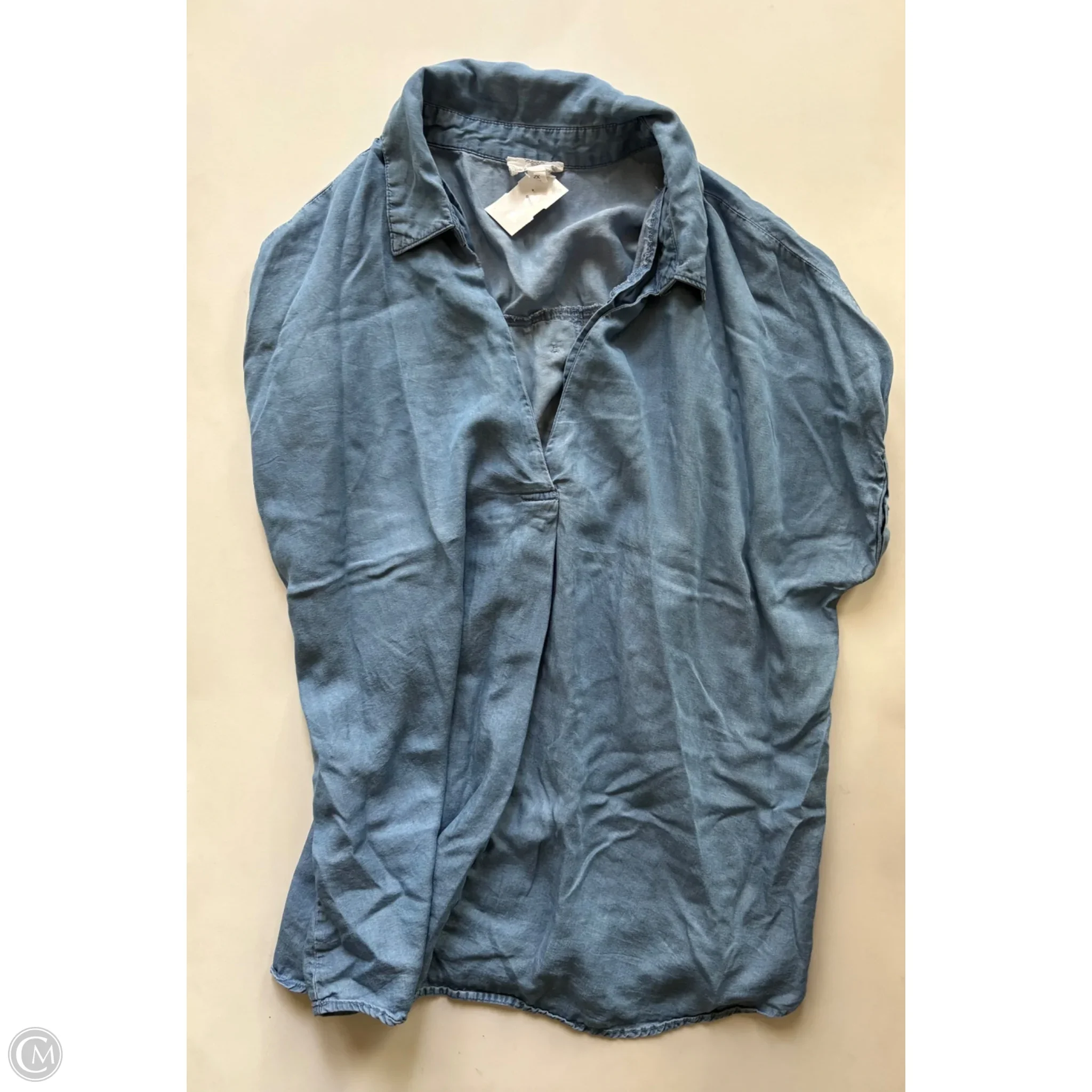 Blouse Short Sleeve By Perch In Blue, Size: 2x - Image 1