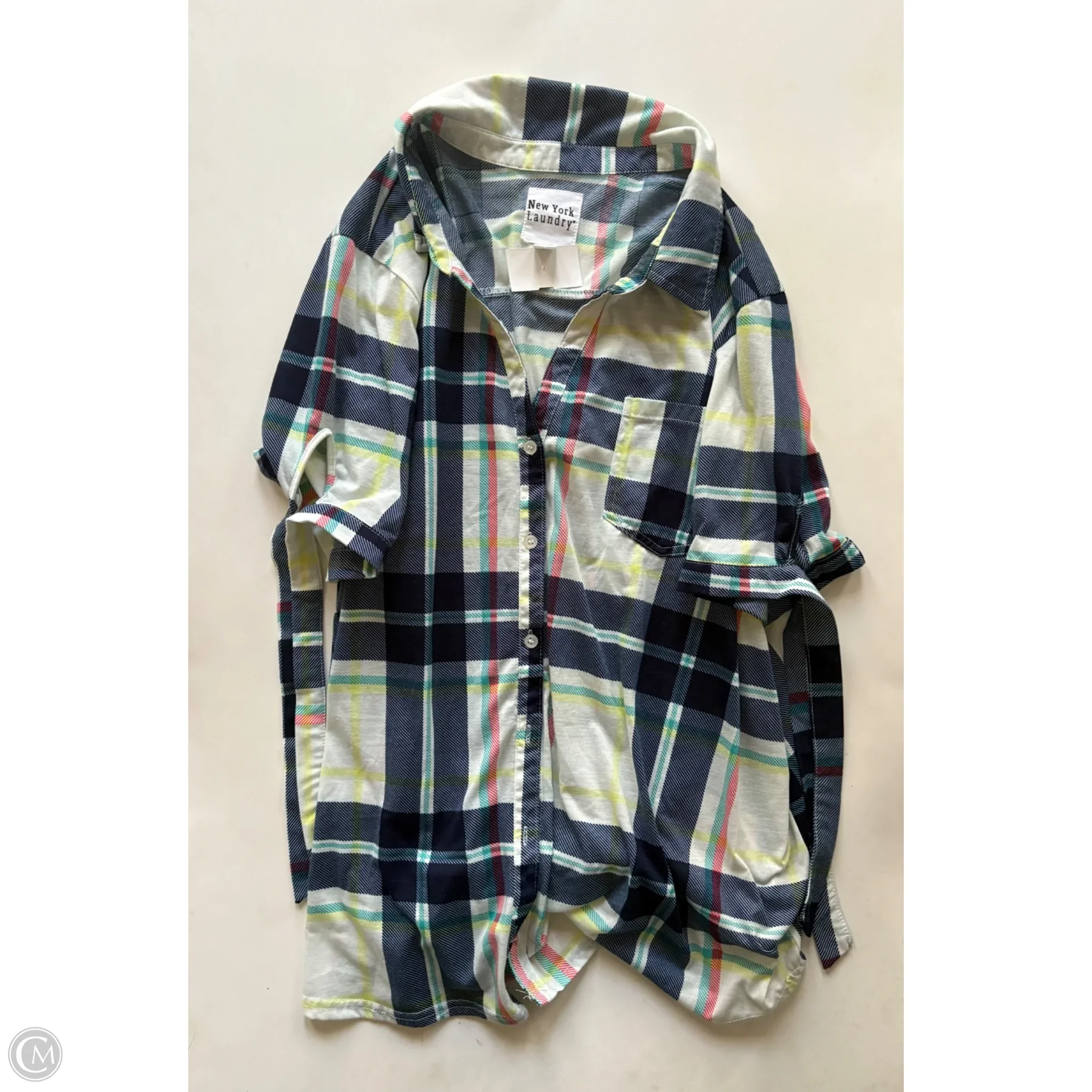 Top Short Sleeve By New York Laundry In Plaid Pattern, Size: 3x - Image 1