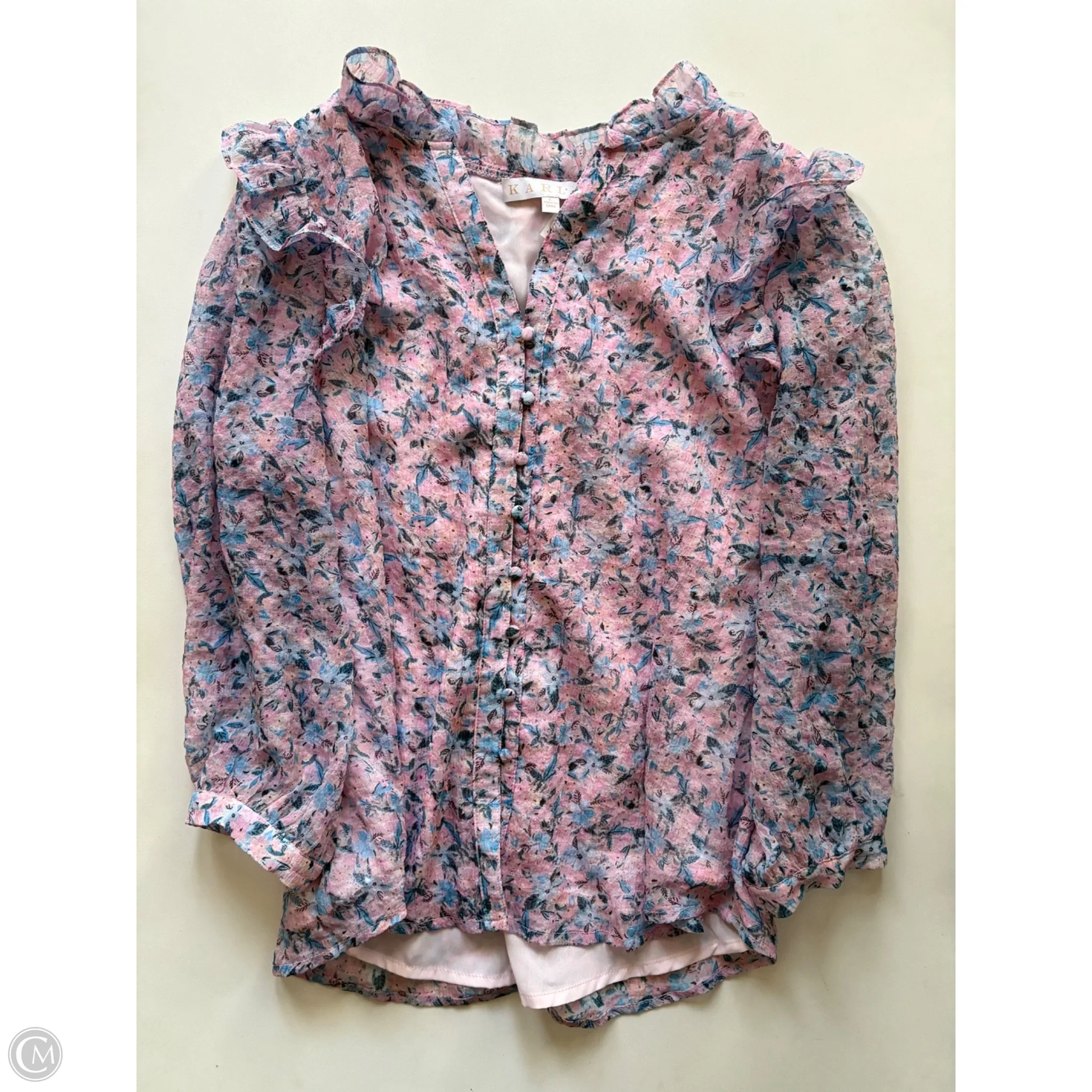 Blouse Short Sleeve By Karlie In Pink, Size: L - Image 1