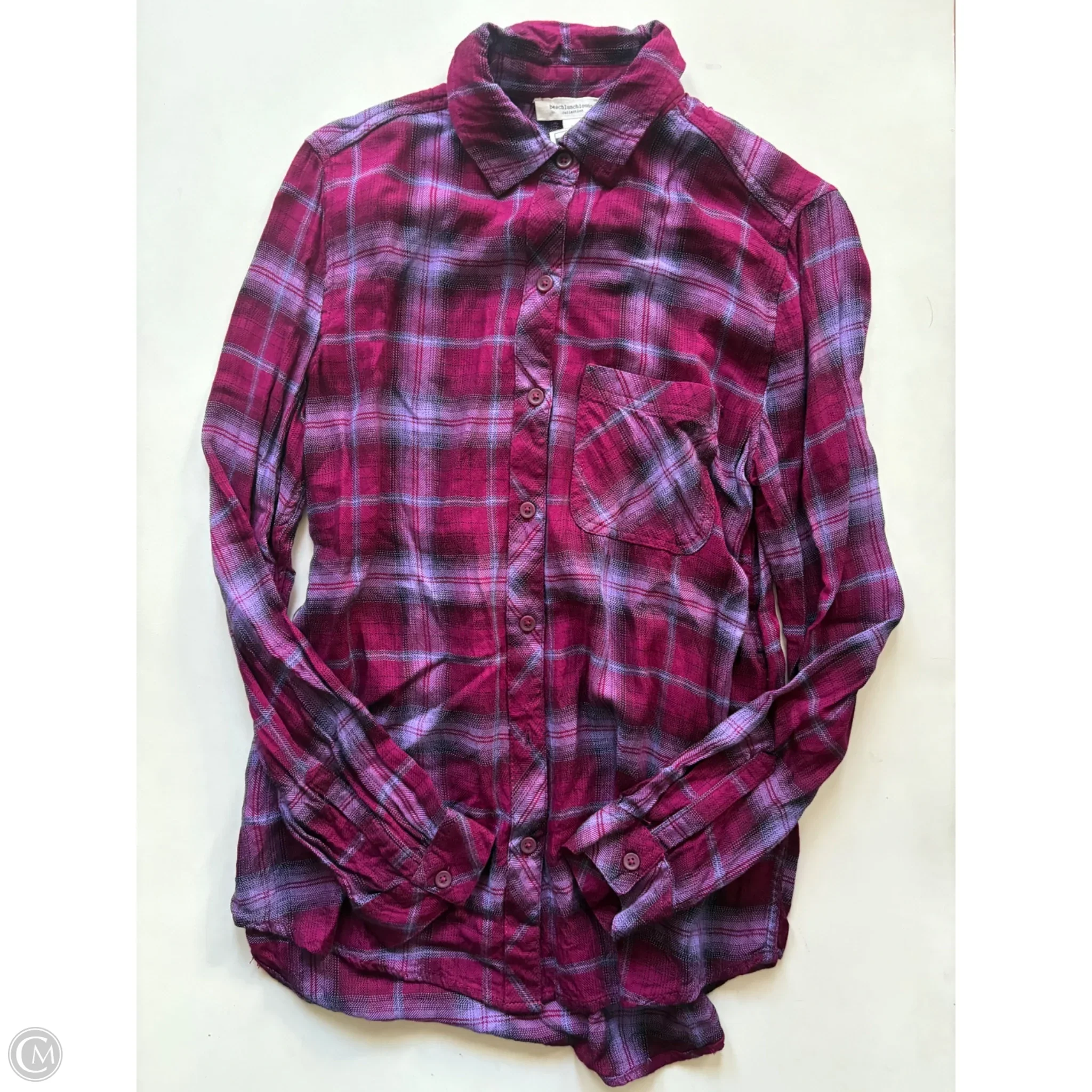 Top Long Sleeve By Beachlunchlounge In Plaid Pattern, Size: S - Image 1