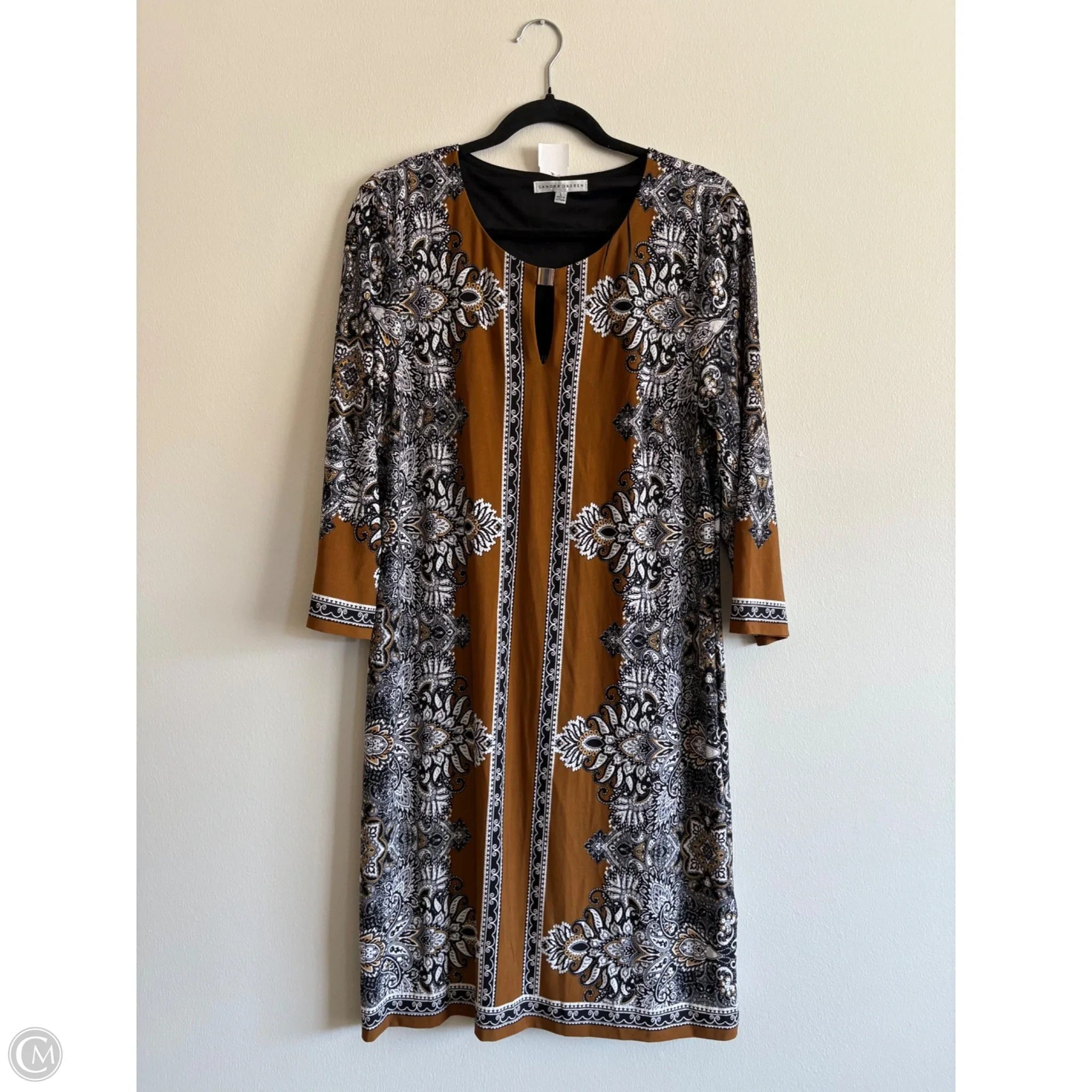 Dress Work By Sandra Darren In Brown & White, Size: L - Image 1