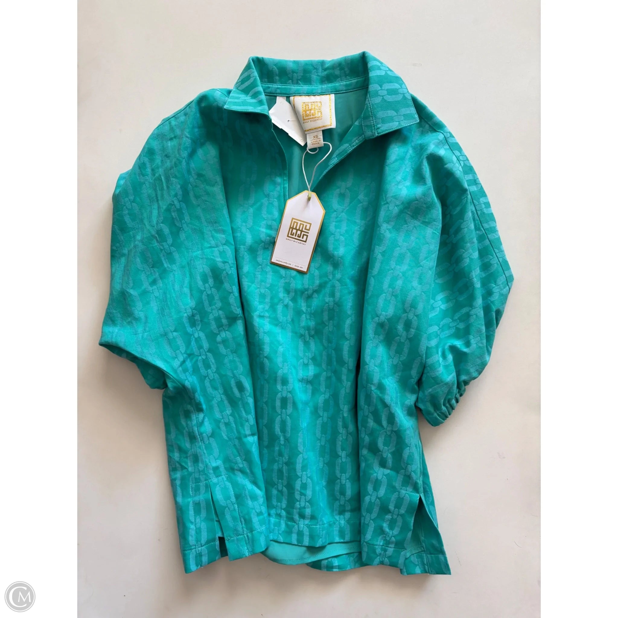 Blouse Short Sleeve By Emily McCarthy In Blue & Green, Size: Xs - Image 1