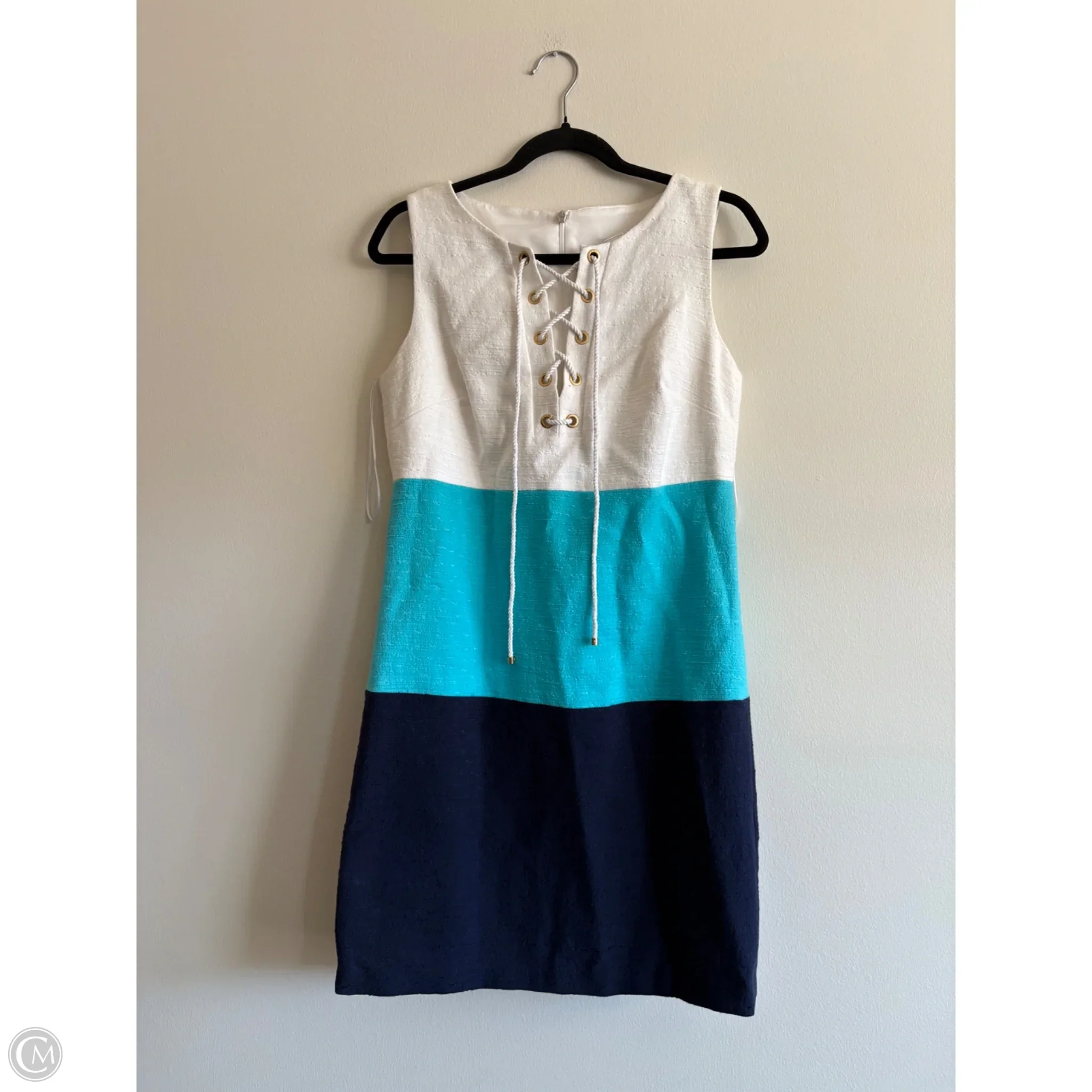 Dress Casual Midi By Trina Turk In Blue & White, Size: S - Image 1