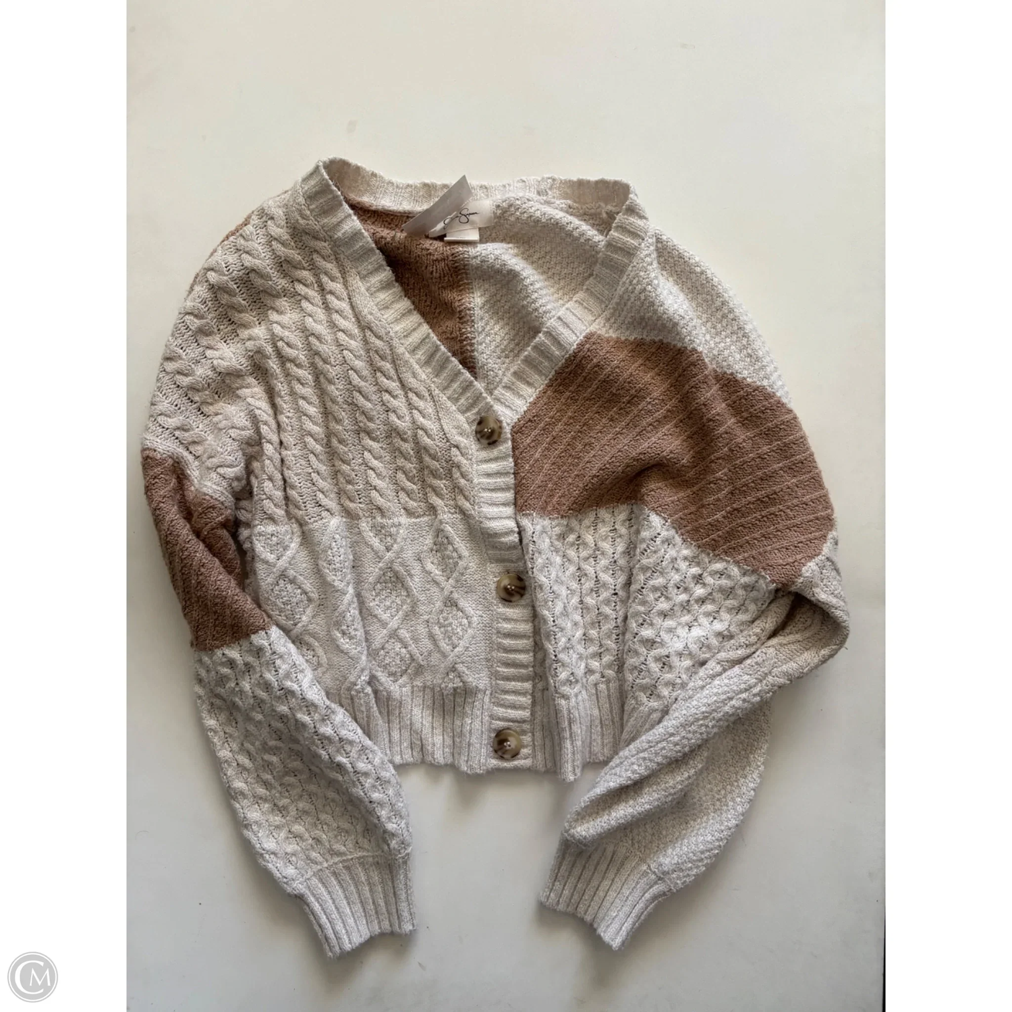 Sweater Cardigan By Jessica Simpson In Cream, Size: L - Image 1