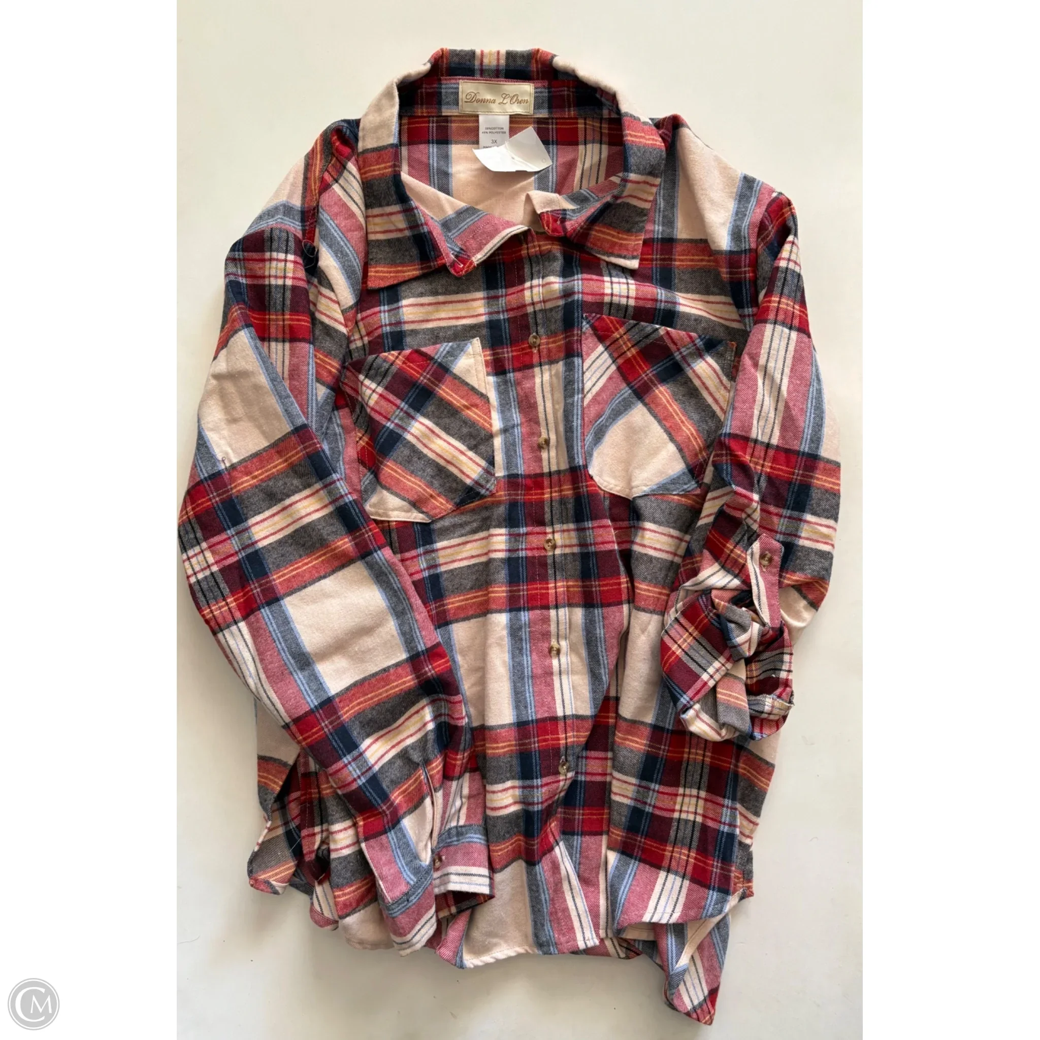 Top Long Sleeve By Donna In Plaid Pattern, Size: 3x - Image 1