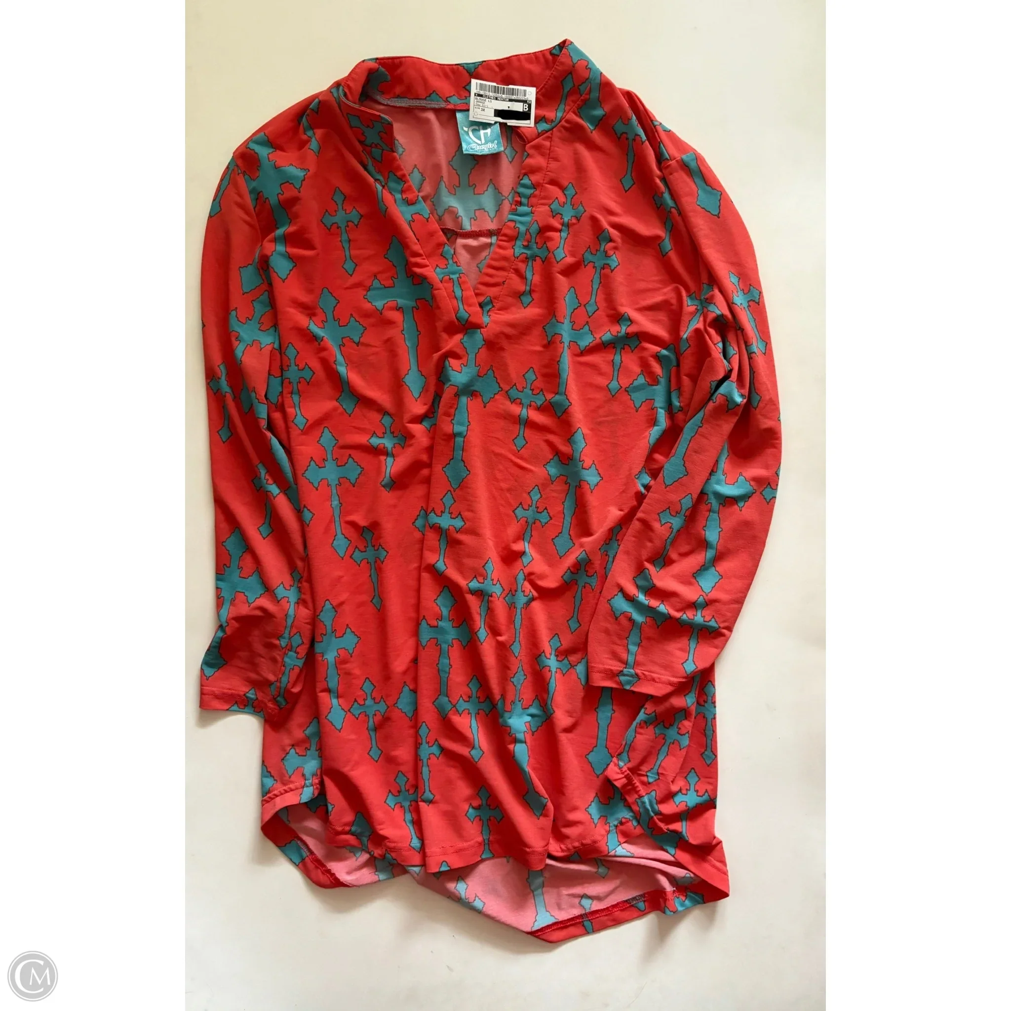 Blouse Long Sleeve By Cow Girl In Orange, Size: 3x - Image 1