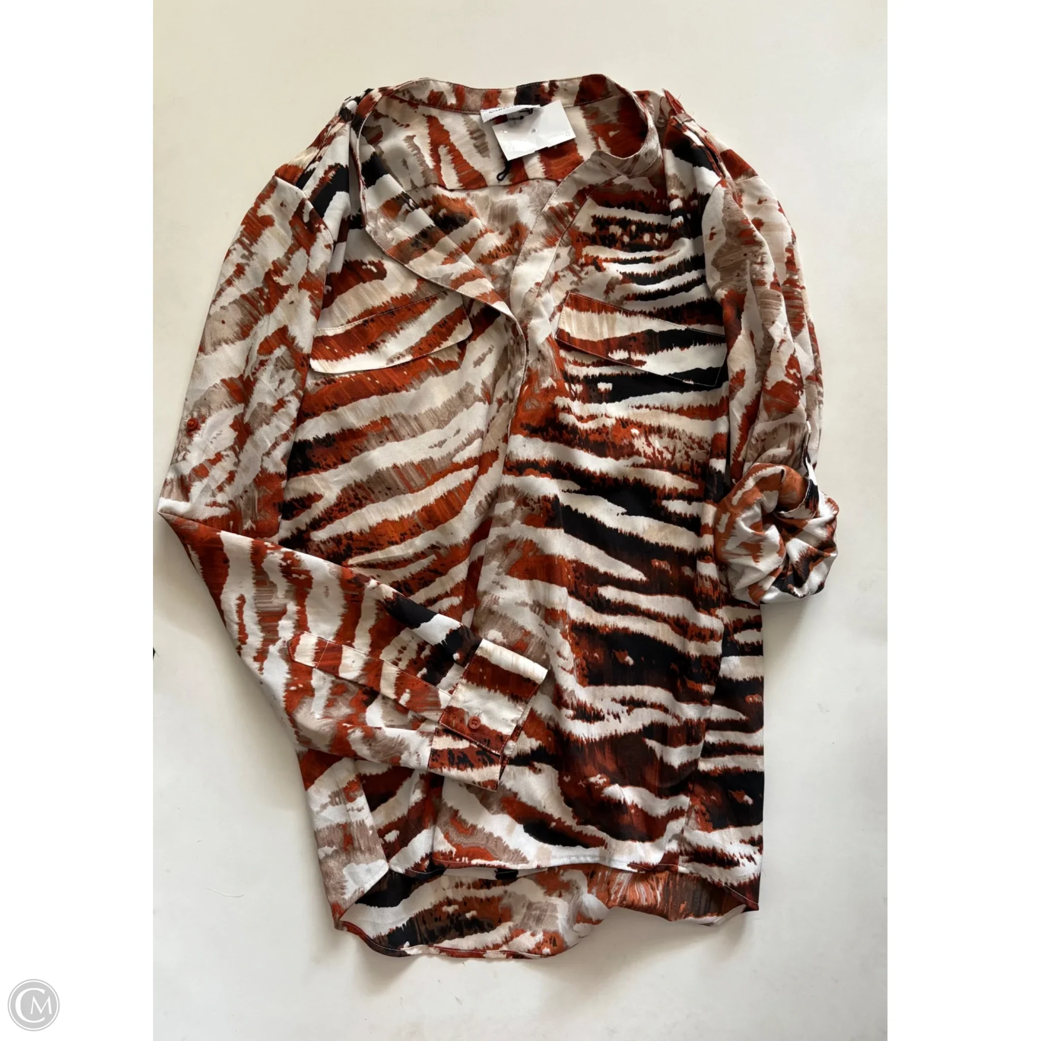 Blouse Long Sleeve By Calvin Klein In Animal Print, Size: L - Image 1