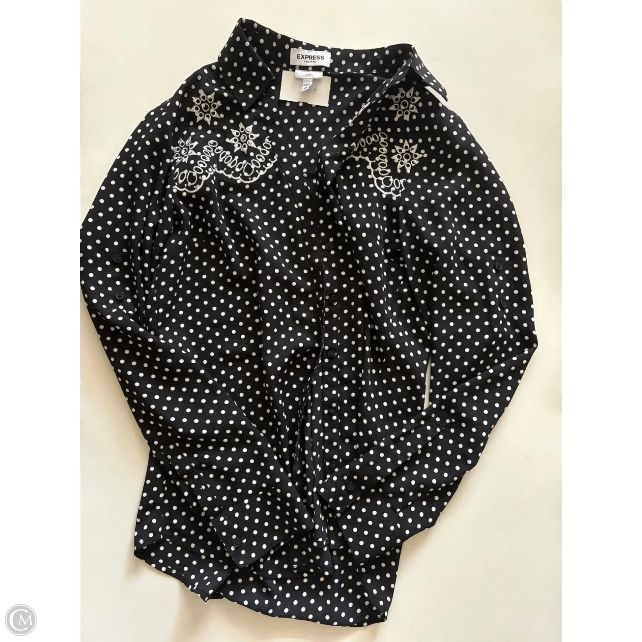 Blouse Long Sleeve By Express In Polkadot Pattern, Size: M - Image 1
