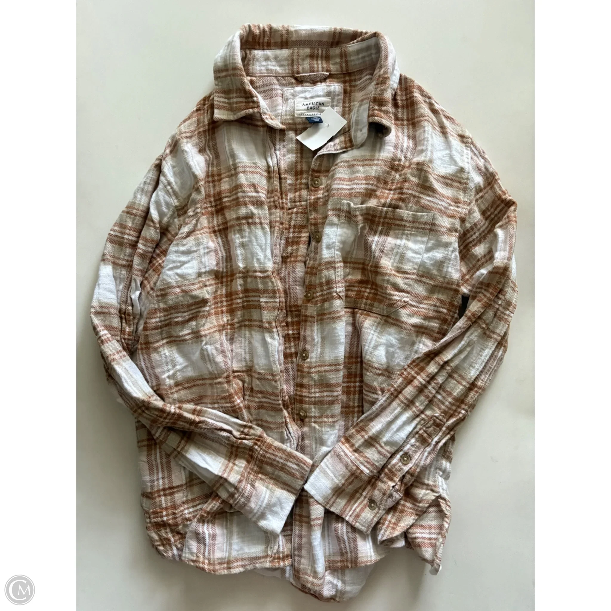 Top Long Sleeve By American Eagle In Plaid Pattern, Size: S - Image 1