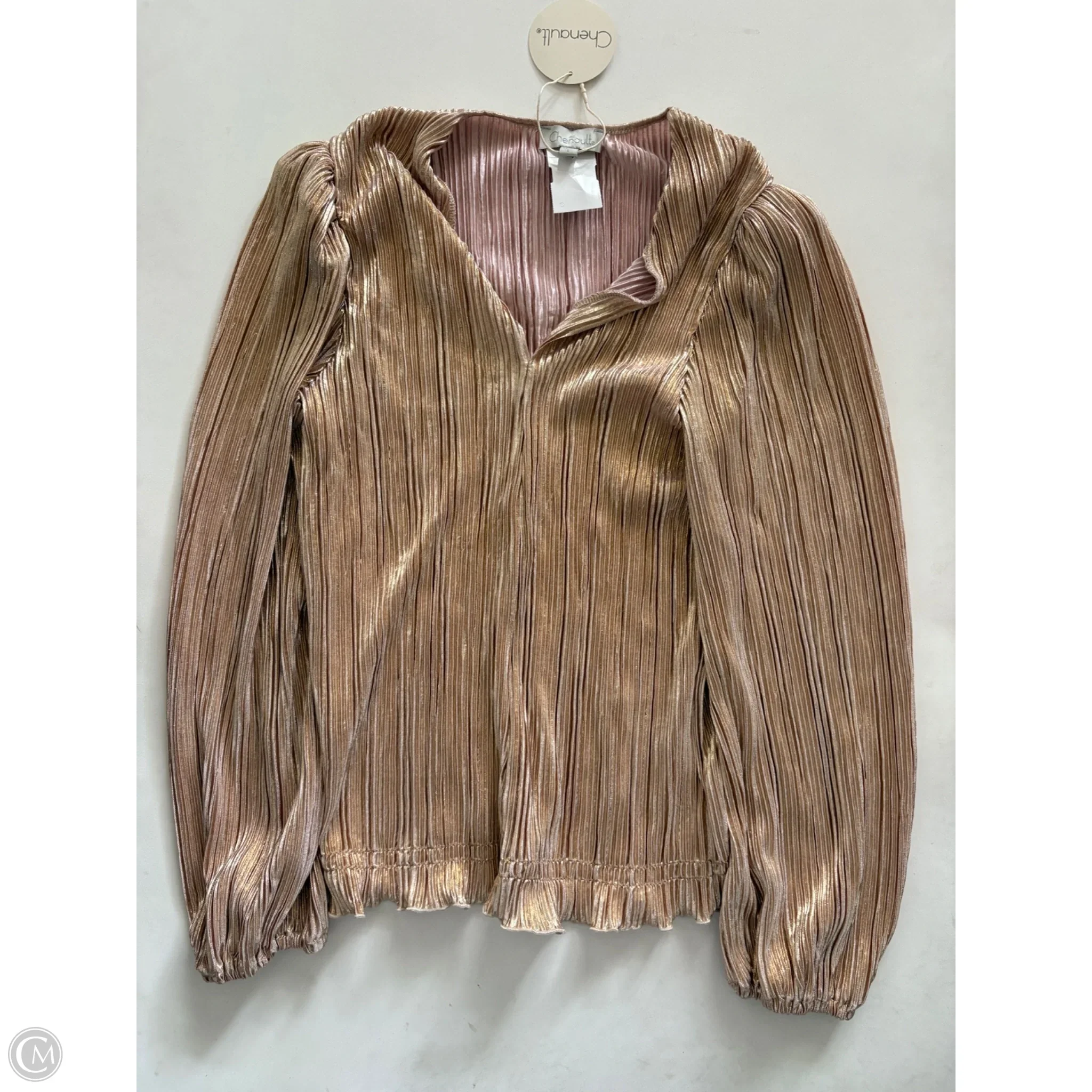 Blouse Long Sleeve By Chenault In Gold, Size: L - Image 1
