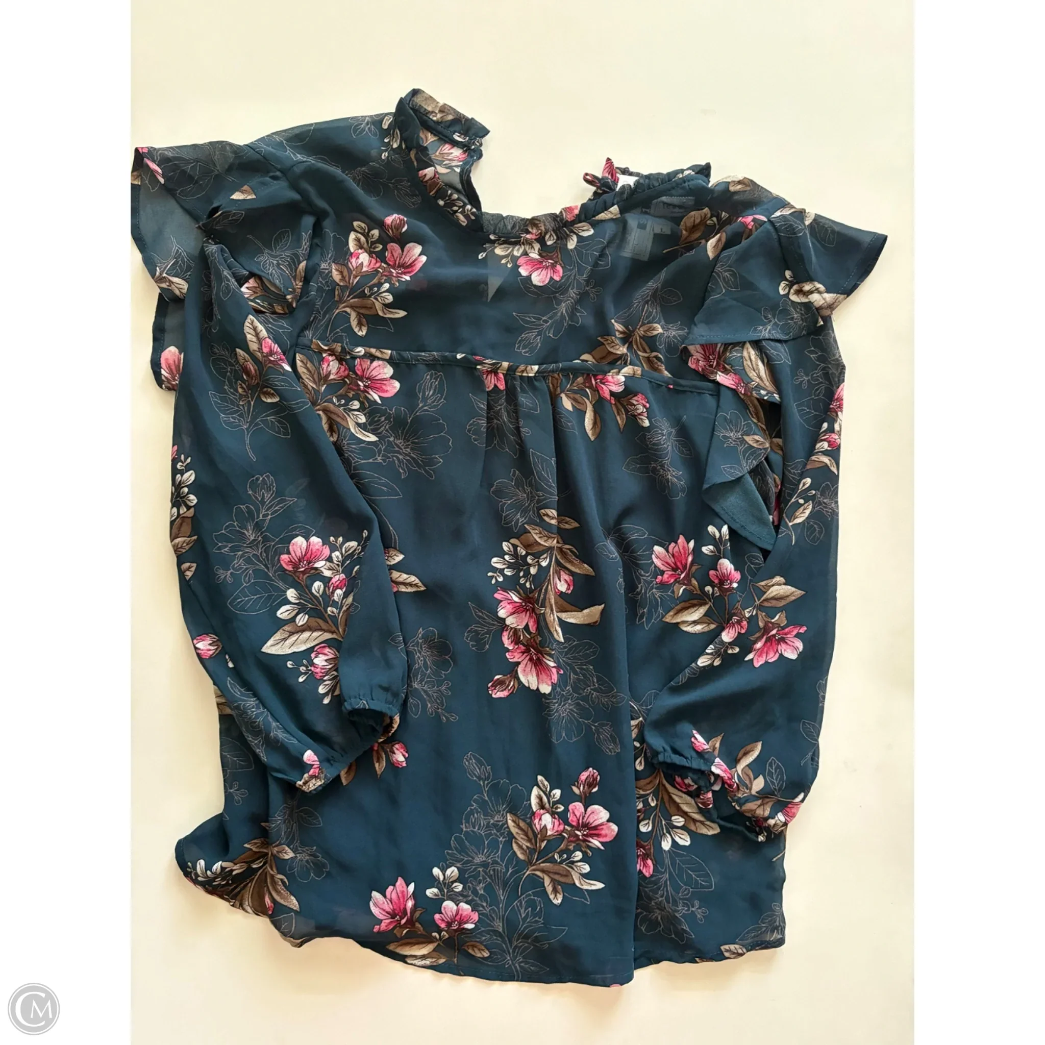 Blouse Long Sleeve By Monteau In Floral Print, Size: L - Image 1