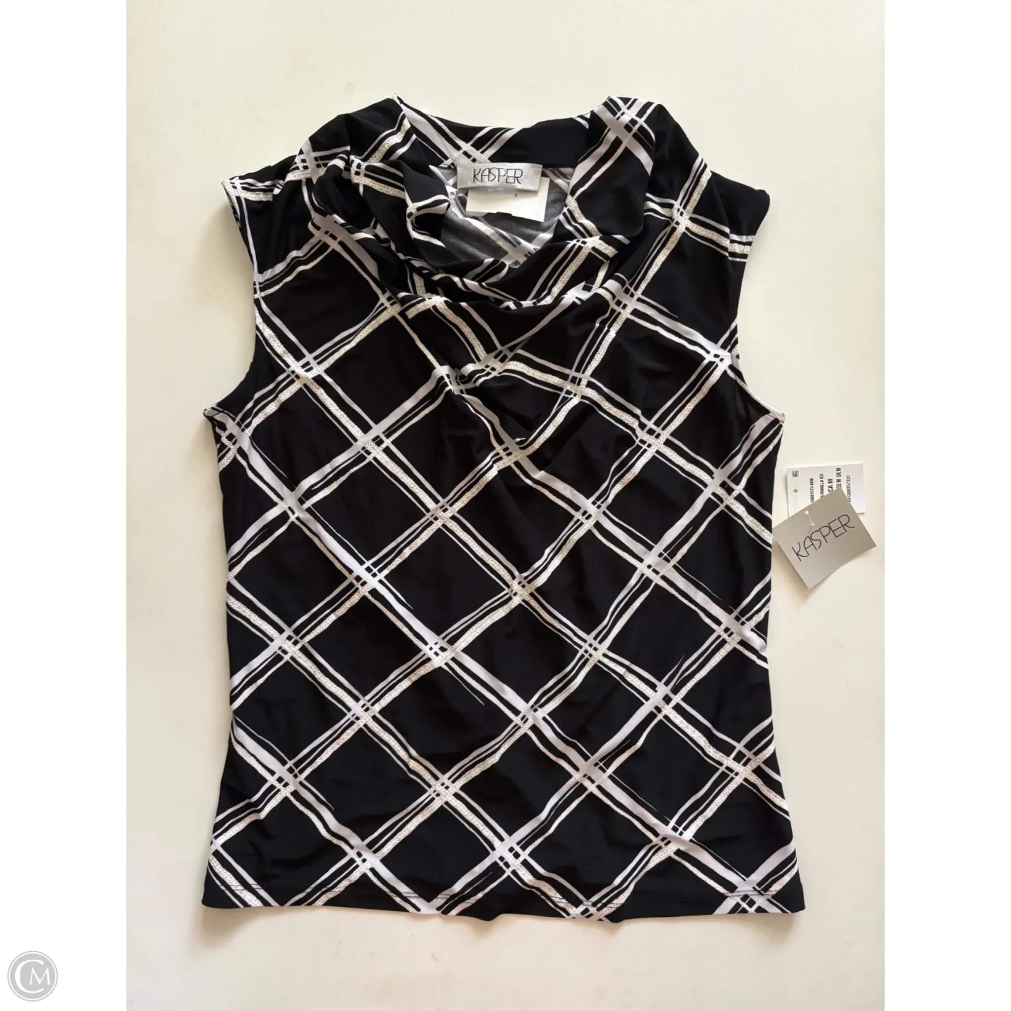 Blouse Sleeveless By Kasper In Black & White, Size: M - Image 1
