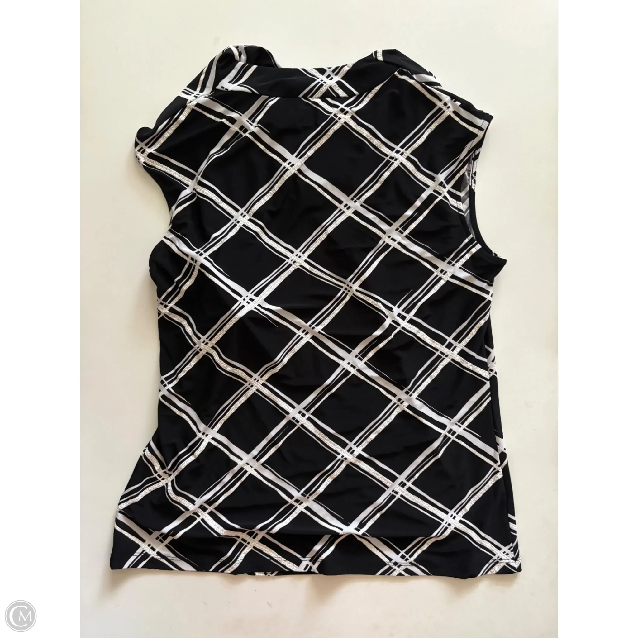 Blouse Sleeveless By Kasper In Black & White, Size: M - Image 2
