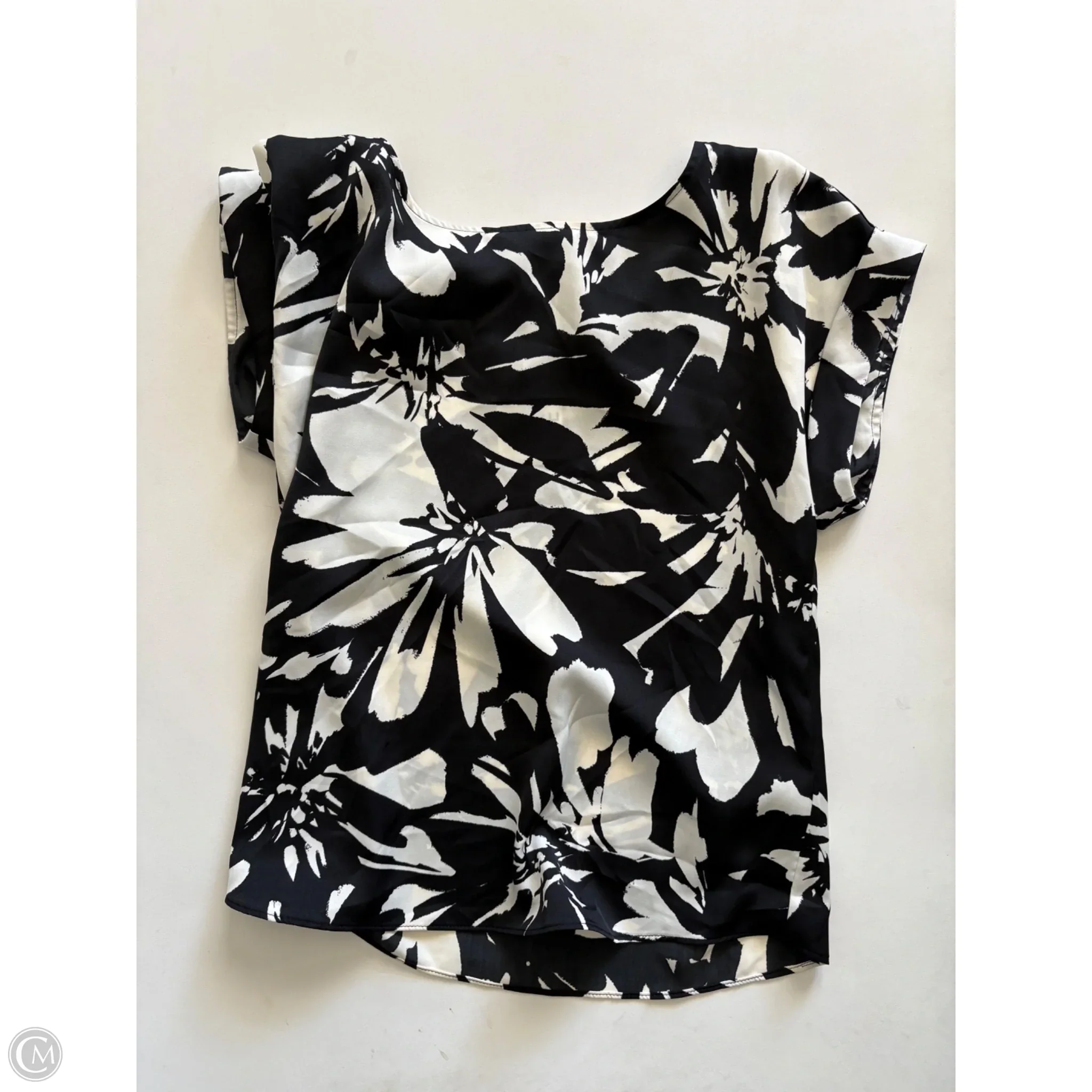 Blouse Short Sleeve By Nine West Apparel In Black & Cream, Size: Xs - Image 1