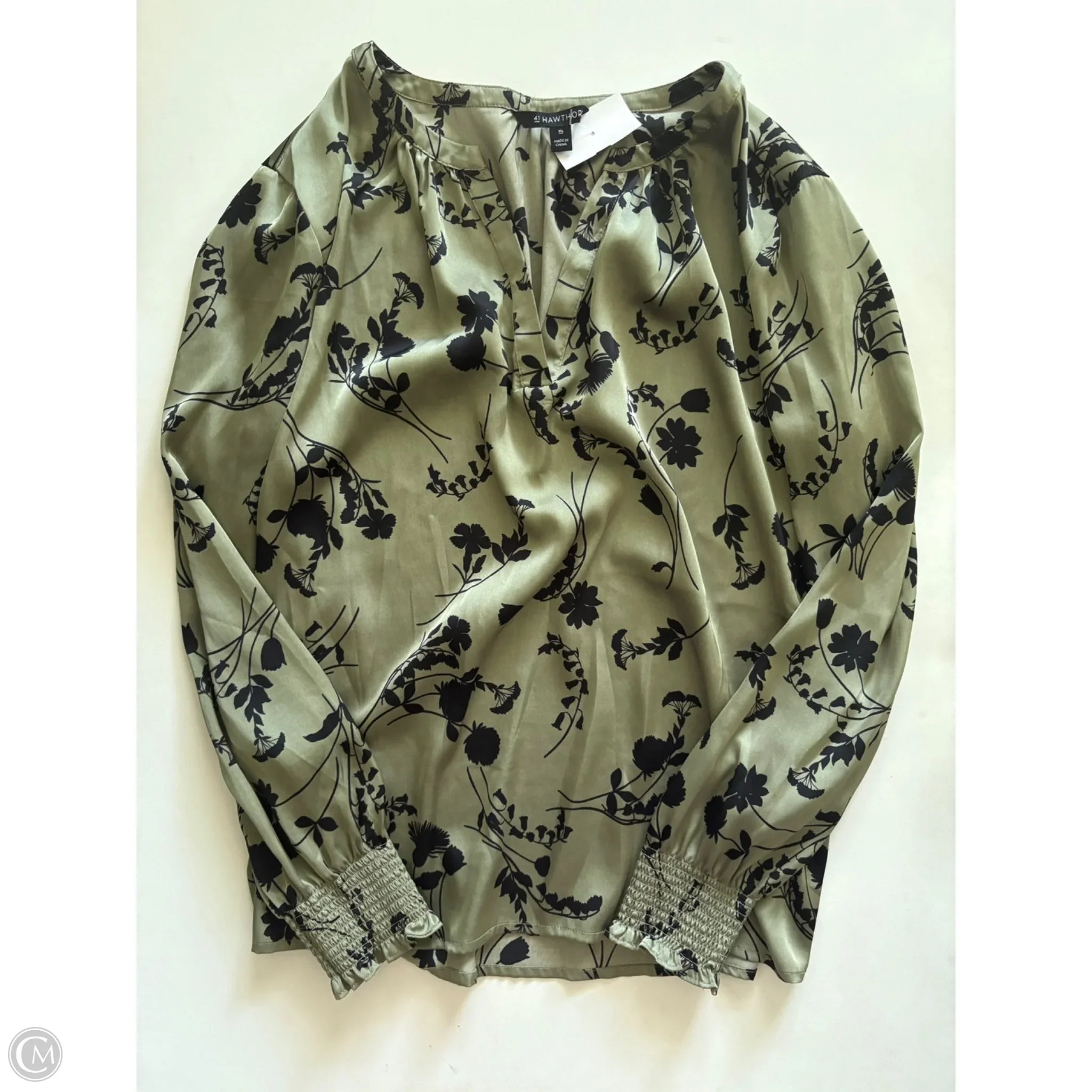 Blouse Long Sleeve By 41 Hawthorn In Green, Size: Xl - Image 1