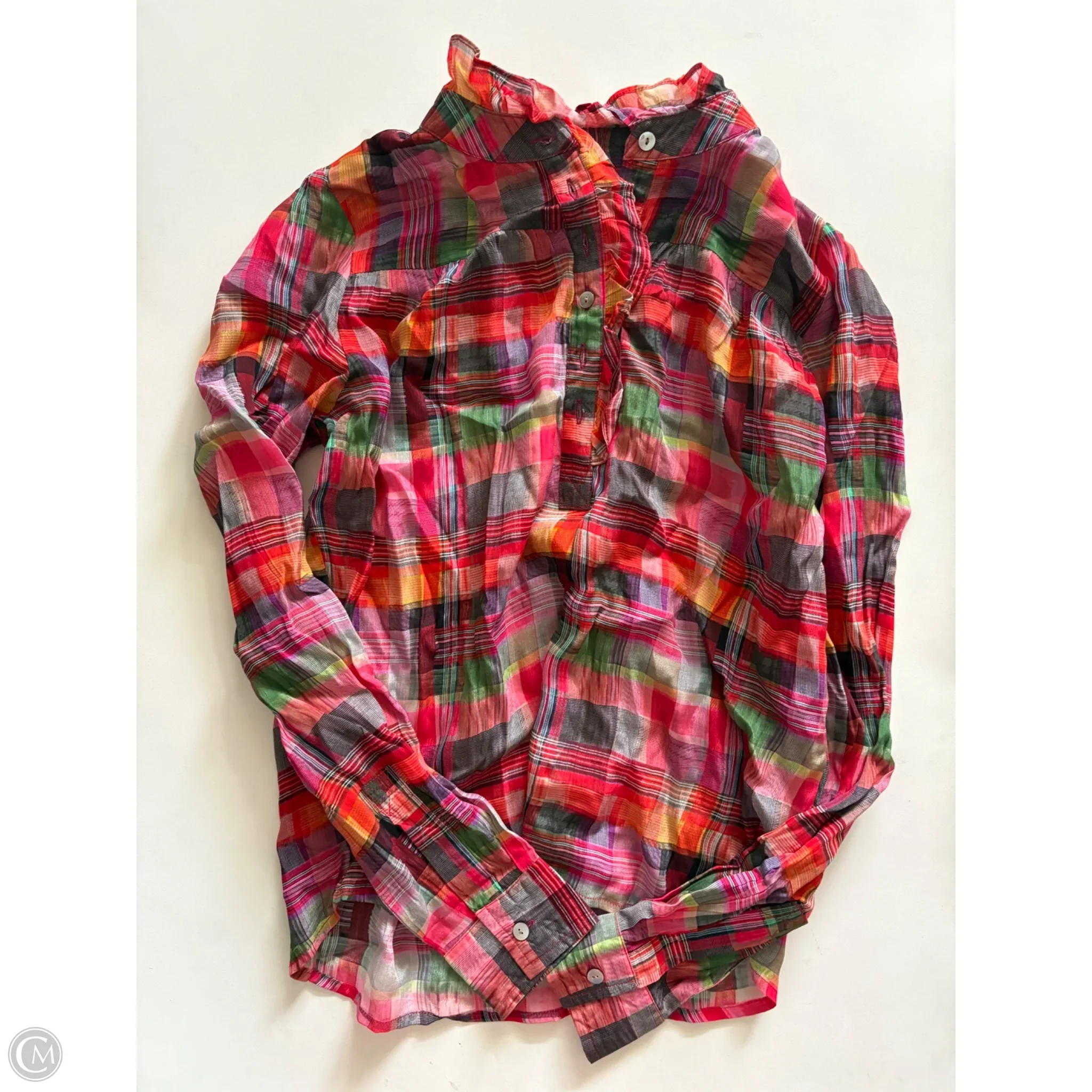 Top Long Sleeve By Apny In Plaid Pattern, Size: Xs - Image 1
