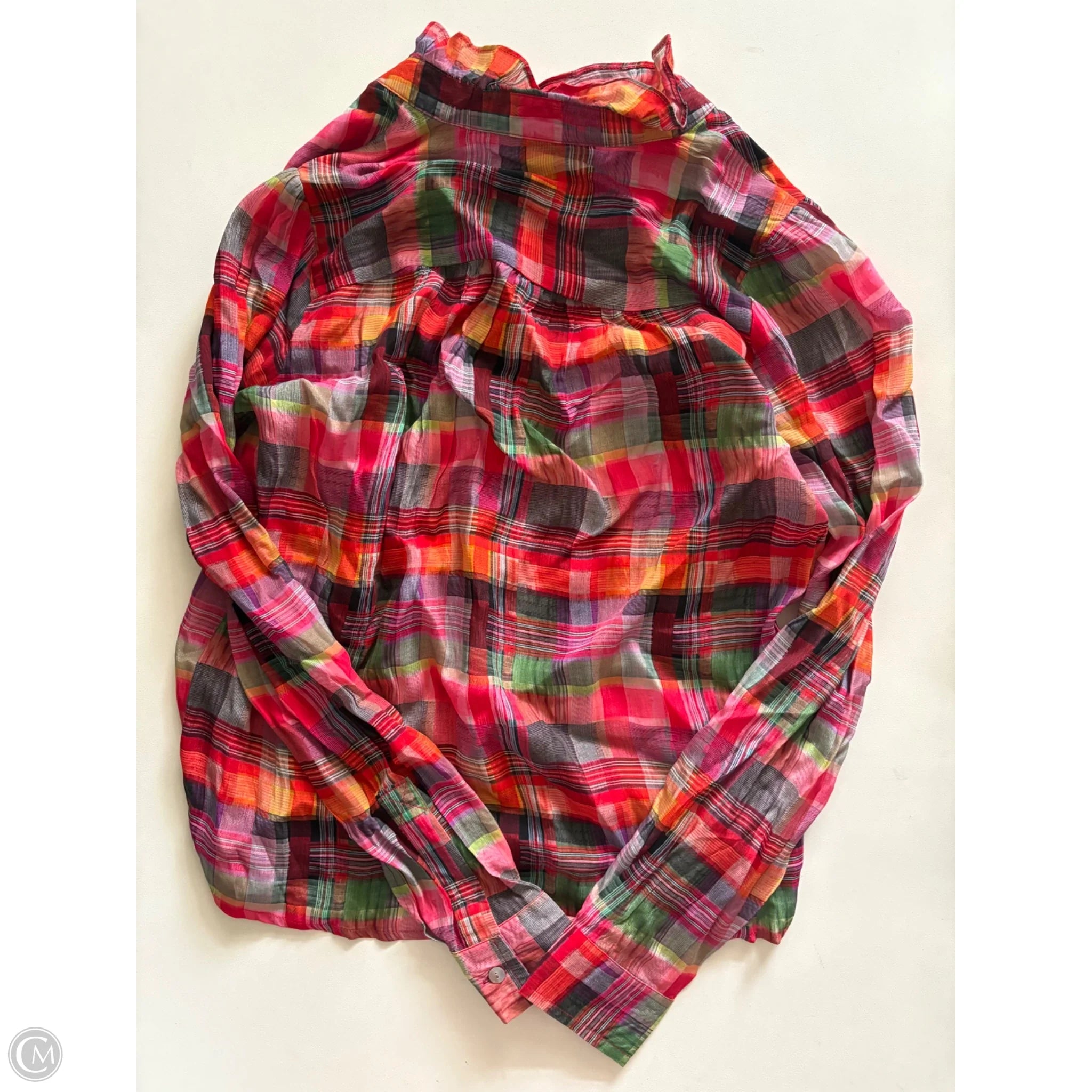 Top Long Sleeve By Apny In Plaid Pattern, Size: Xs - Image 2