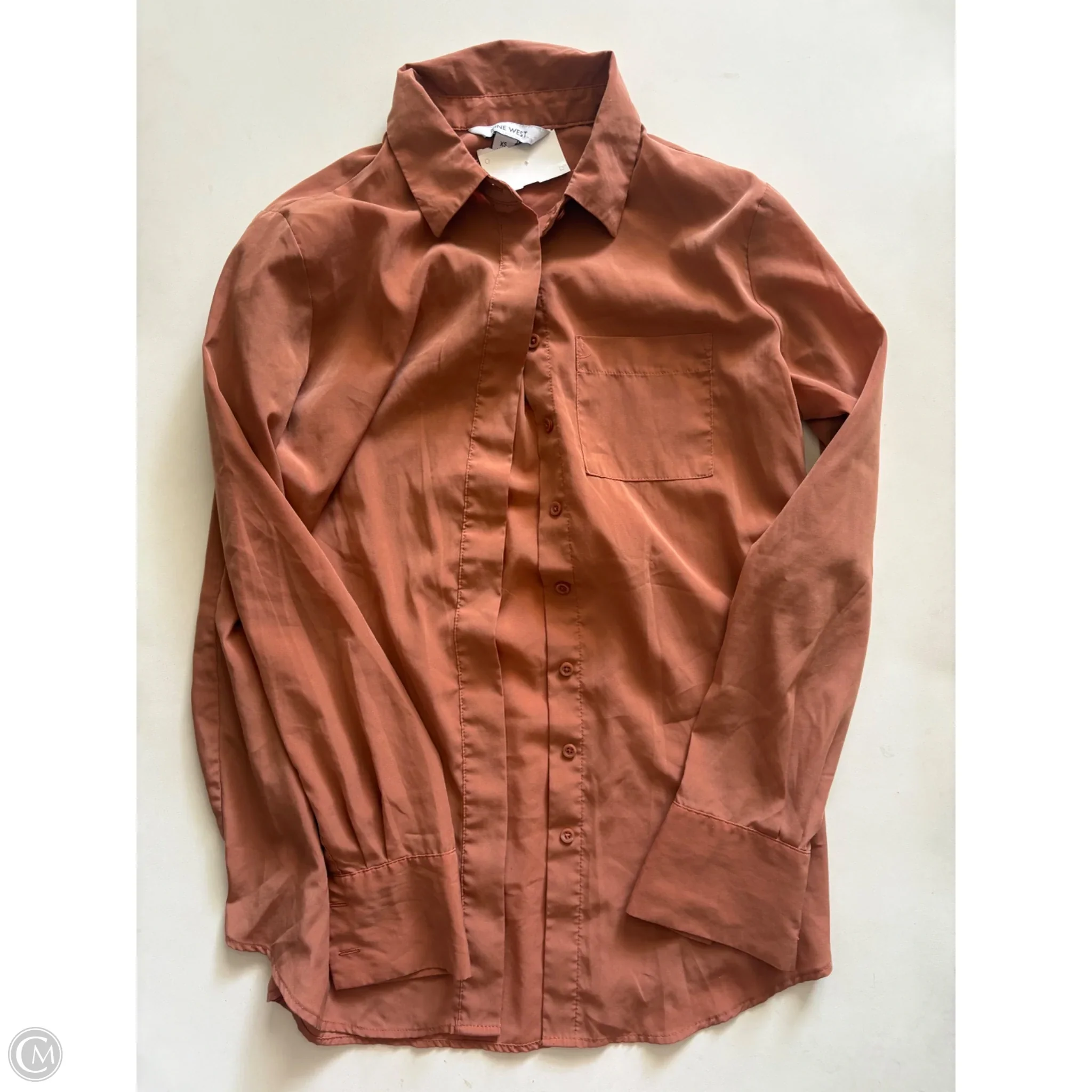 Blouse Long Sleeve By Nine West Apparel In Brown, Size: Xs - Image 1