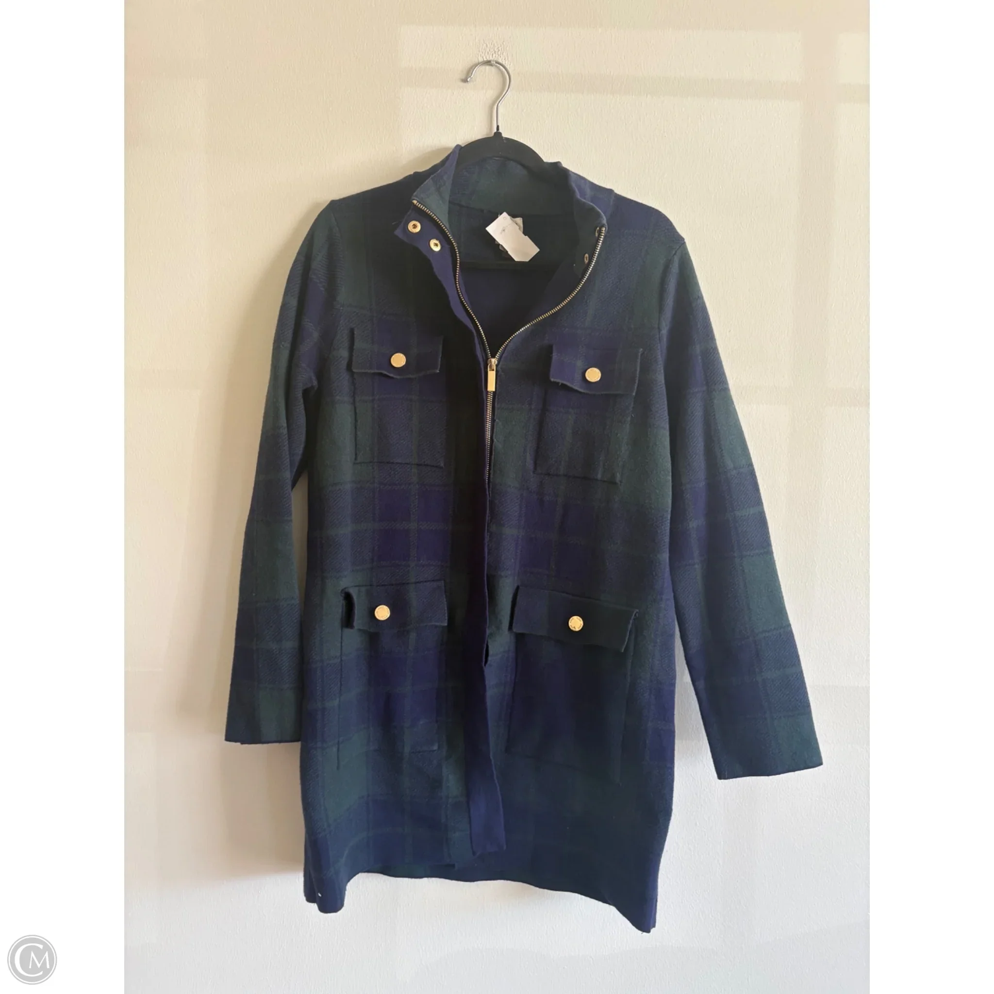 Coat Puffer & Quilted By Anne Klein In Plaid Pattern, Size: M - Image 1