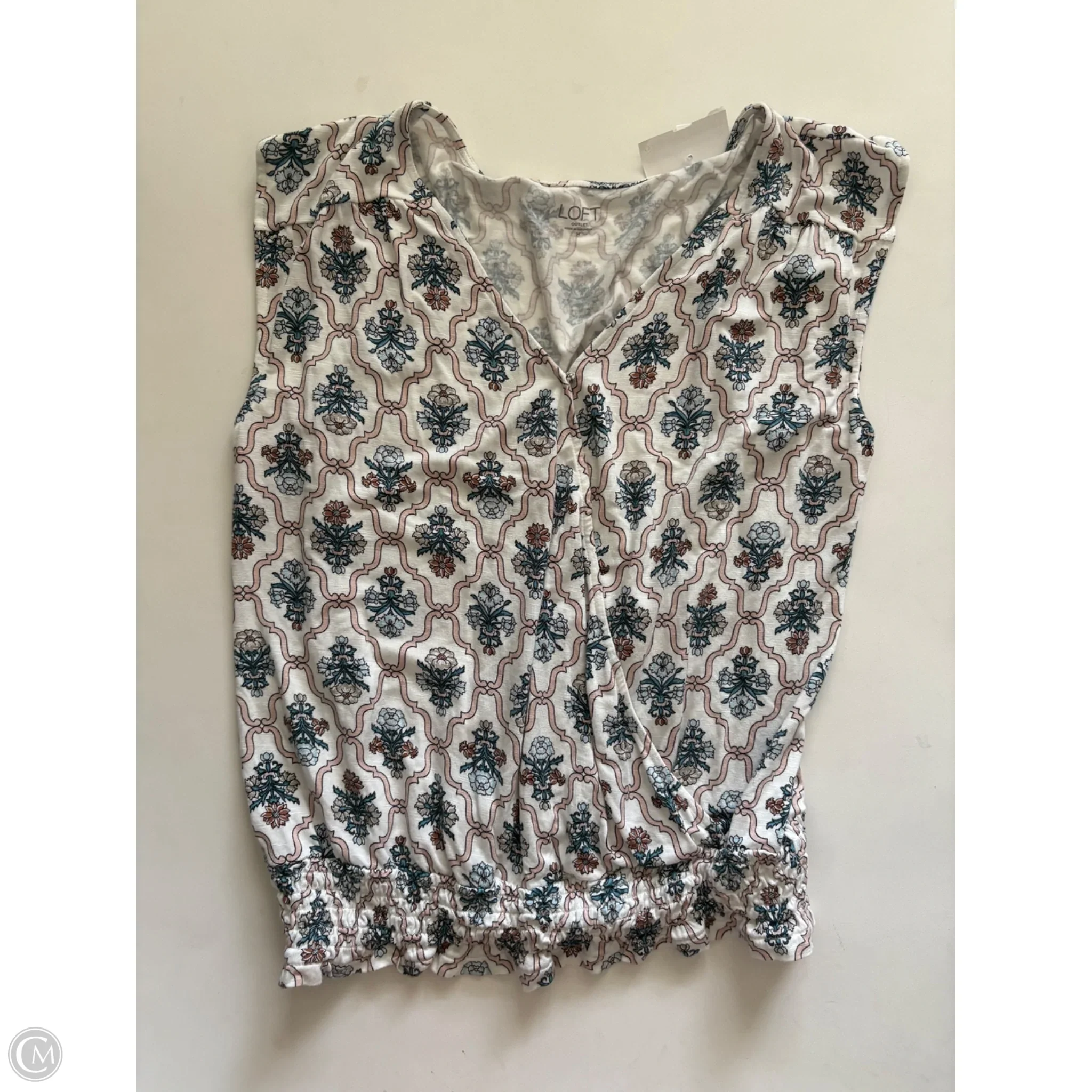 Top Sleeveless By Loft In Blue & Cream, Size: M